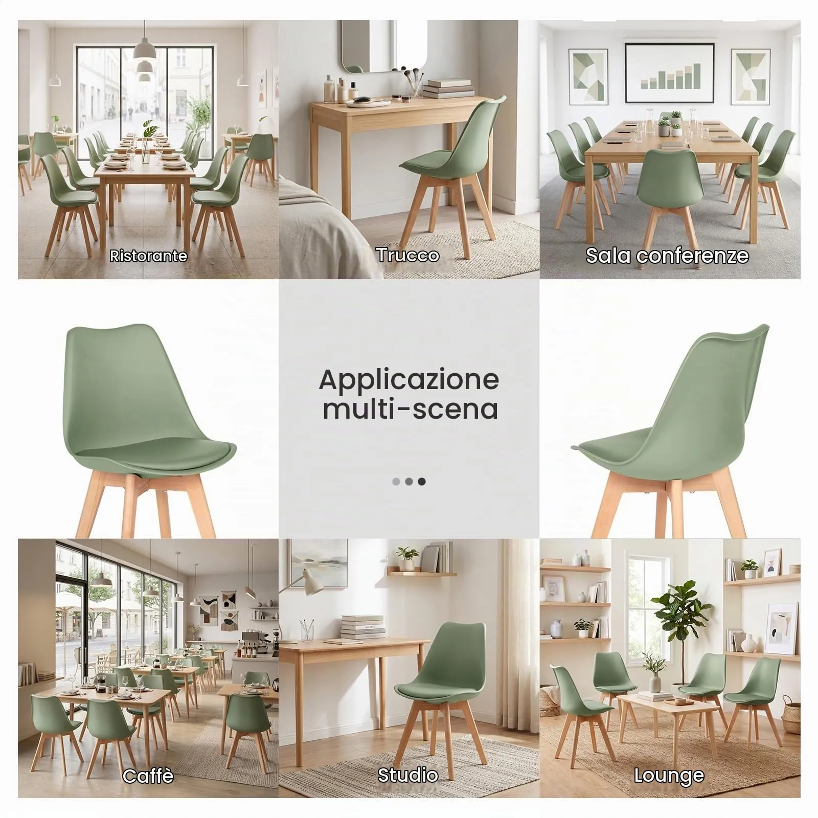 EGGREE Set di 4 Sedie da Pranzo e Cucina in Pelle PU e Legno di Faggio, Verde Salvia - immagine 7