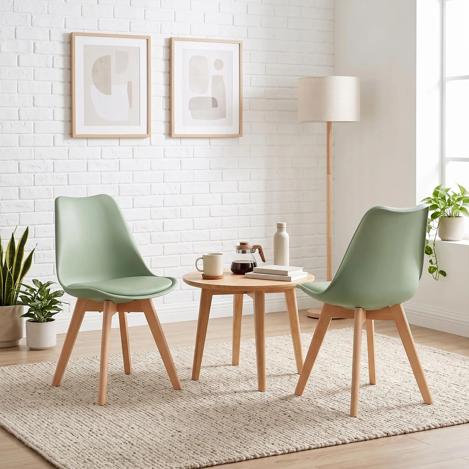 EGGREE Set di 4 Sedie da Pranzo e Cucina in Pelle PU e Legno di Faggio, Verde Salvia - immagine 8