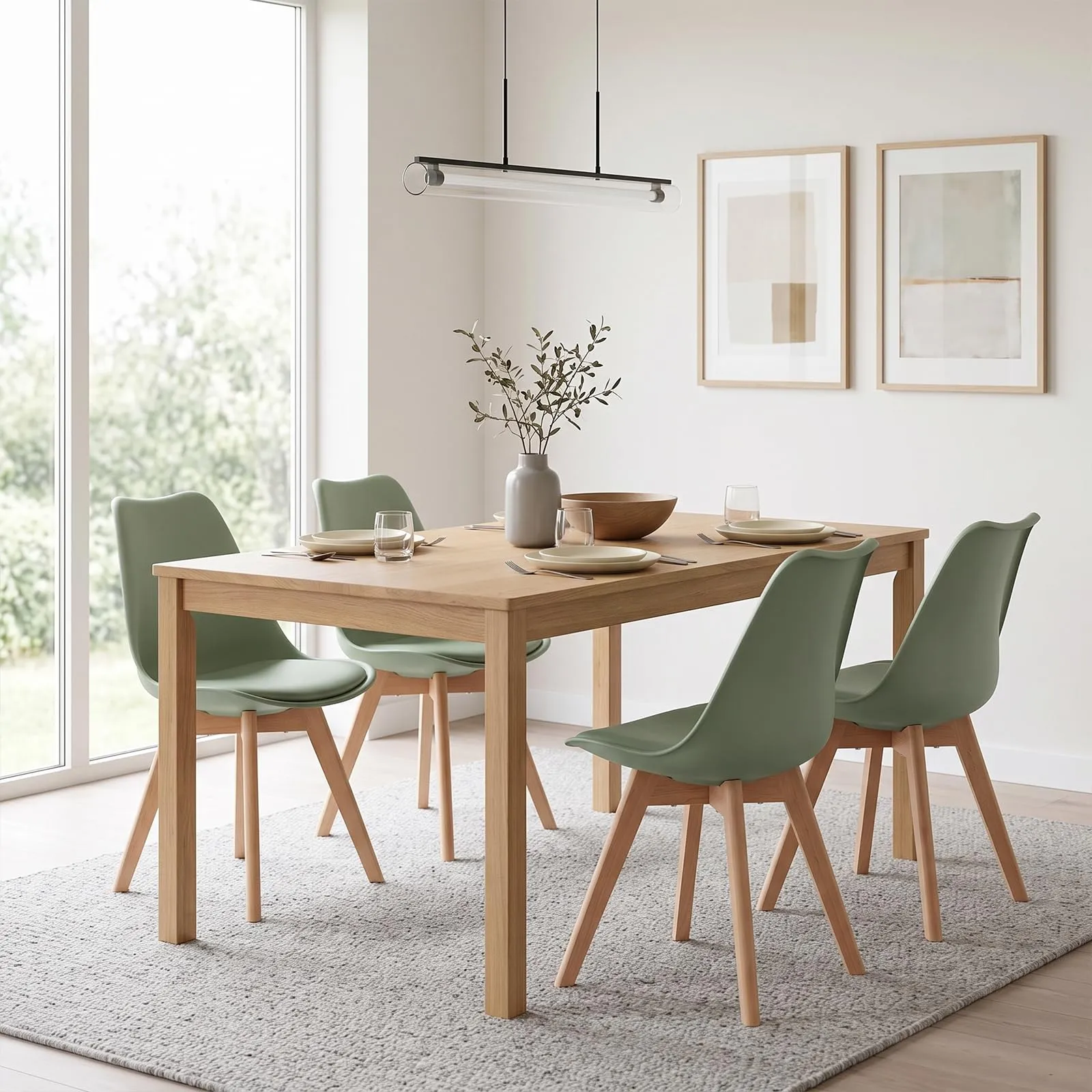 EGGREE Set di 4 Sedie da Pranzo e Cucina in Pelle PU e Legno di Faggio, Verde Salvia - immagine 9