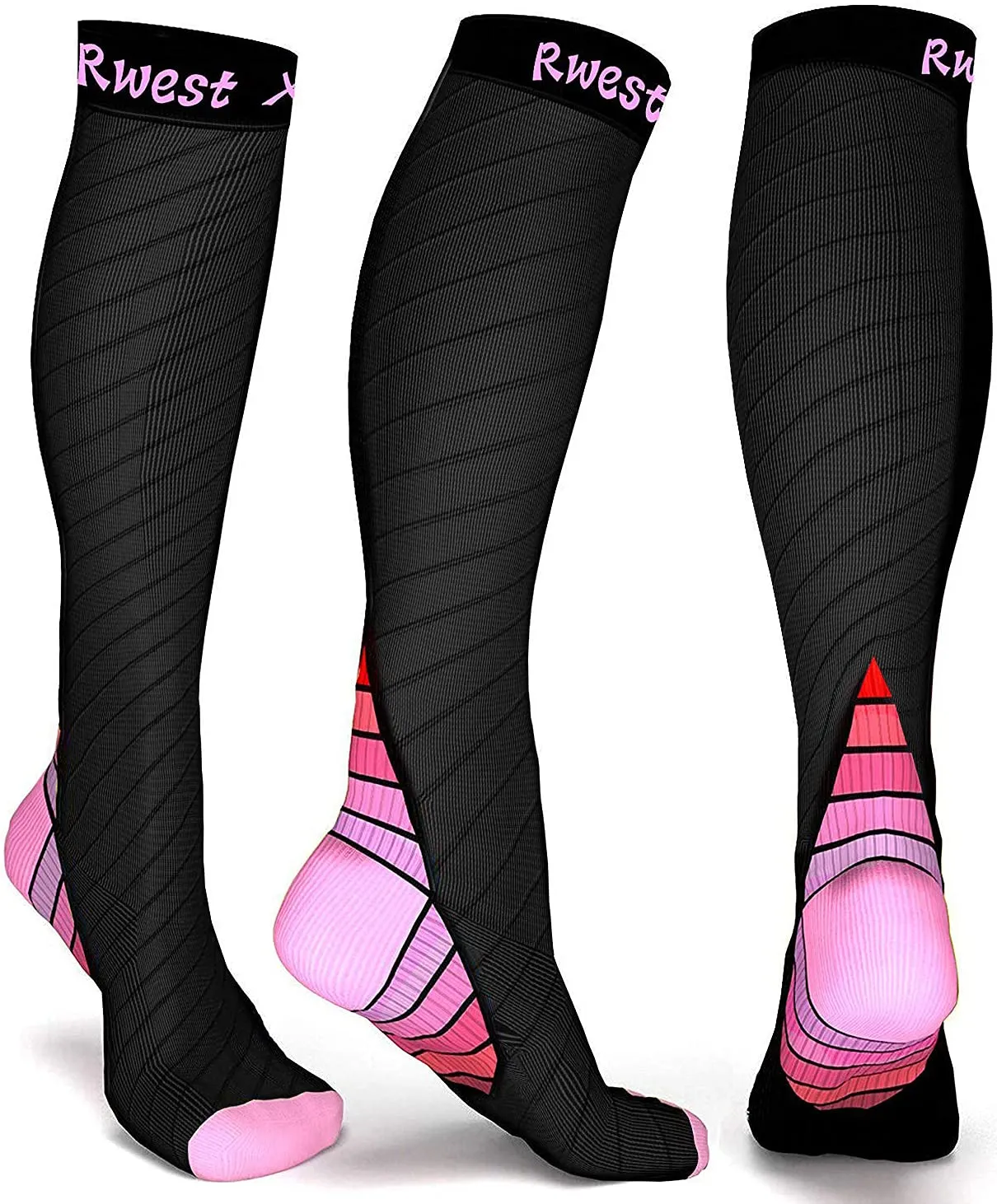 Rwest X Calze a Compressione Graduata per Donna e Uomo, Sport, Corsa, Escursioni, Bici e Viaggi, Nero & Rosso, 40-43 - immagine 1