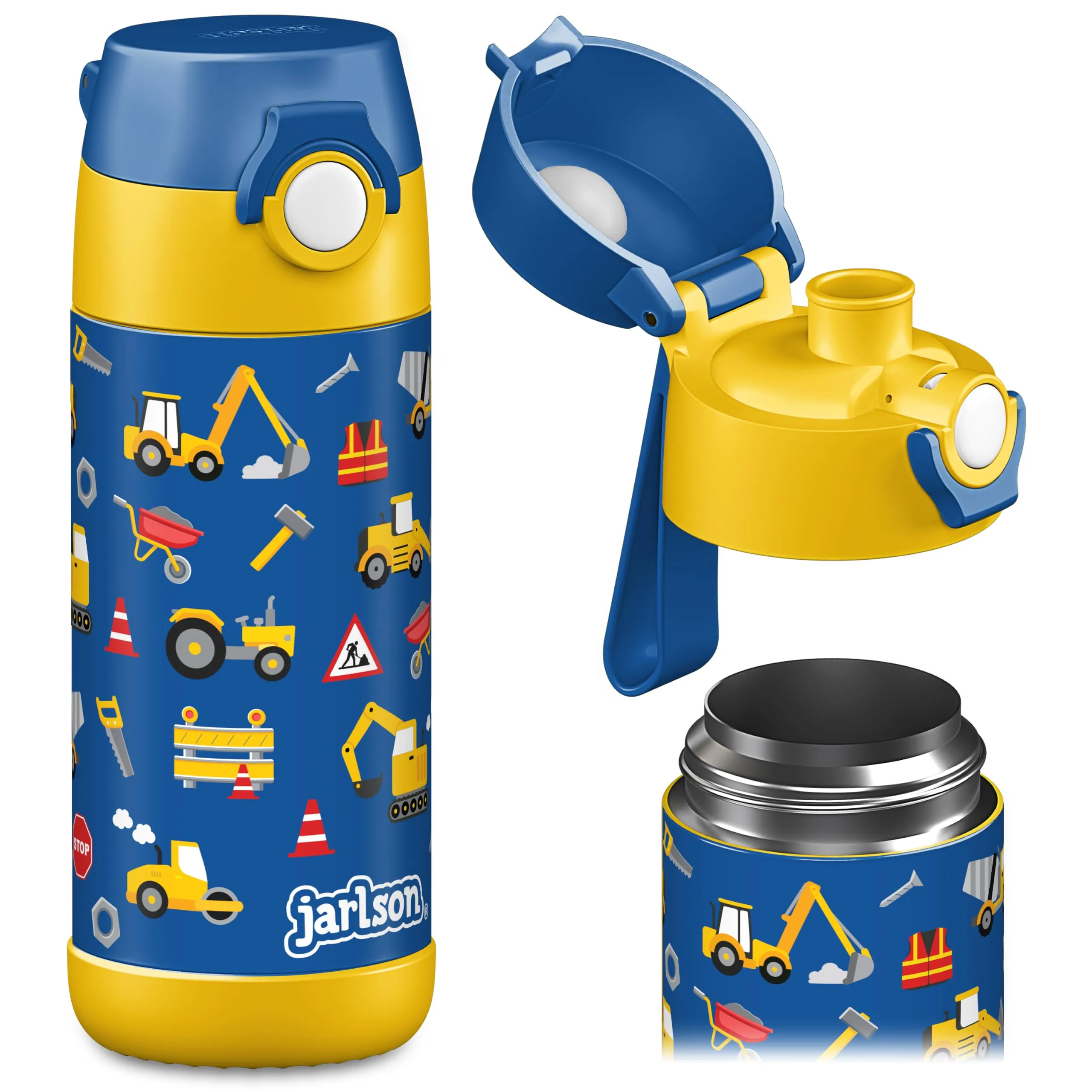 Jarlson Borraccia Termica Bambini Mali, Acciaio Inox, 350 ml, Cantiere - immagine 1