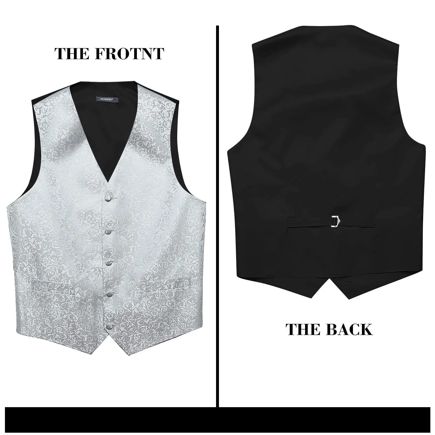 HISDERN Gilet da uomo in tessuto jacquard con motivo floreale/cachemire, cravatta e fazzoletto da tasca, 3XL - immagine 4