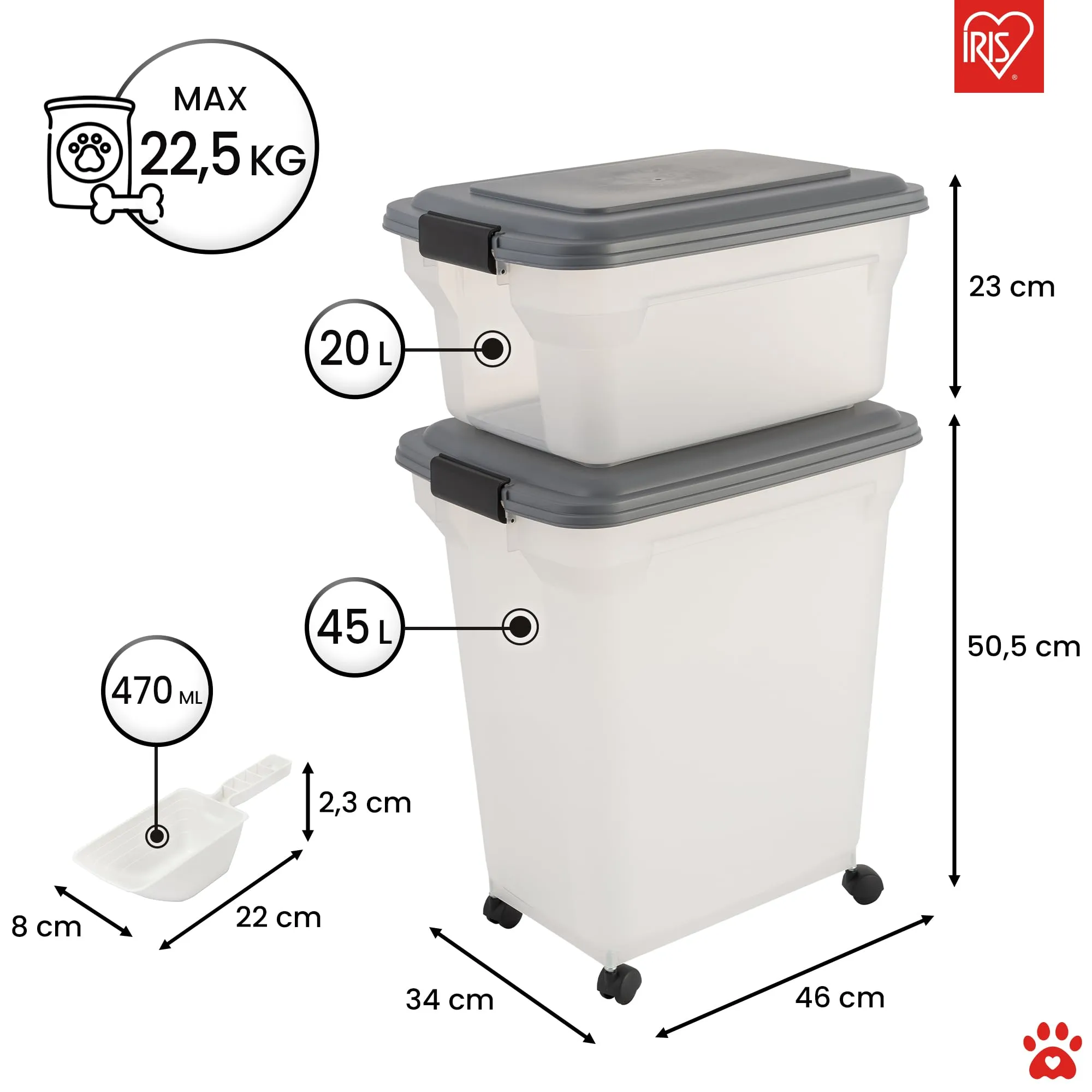 Iris Ohyama Contenitore per Crocchette 45L+20L Grigio ATS-C - immagine 4