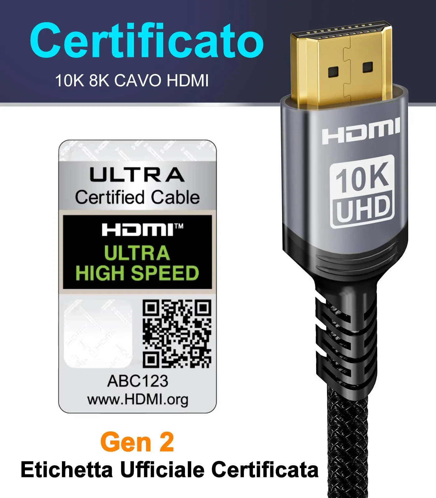 Sniokco Cavo HDMI 2.1 8K 4K 48Gbps 0.5 Metri Certificato Alta Velocità - immagine 2