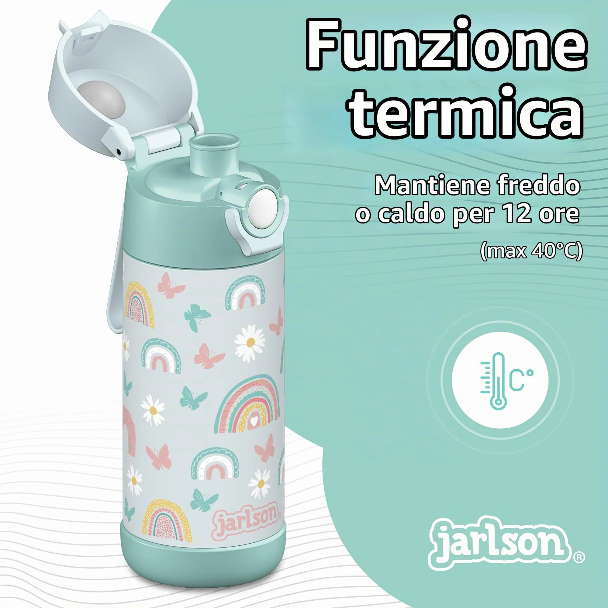 Jarlson Borraccia Termica Bambini Mali Acciaio Inox 350ml - Arcobaleni - immagine 2
