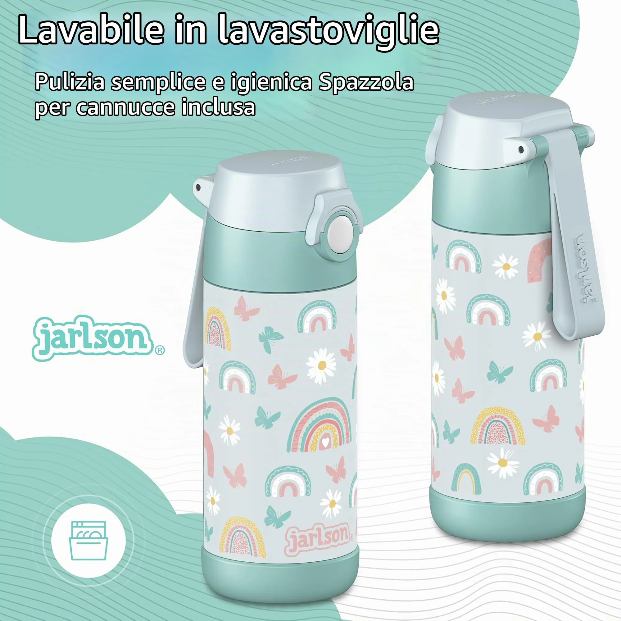 Jarlson Borraccia Termica Bambini Mali Acciaio Inox 350ml - Arcobaleni - immagine 3