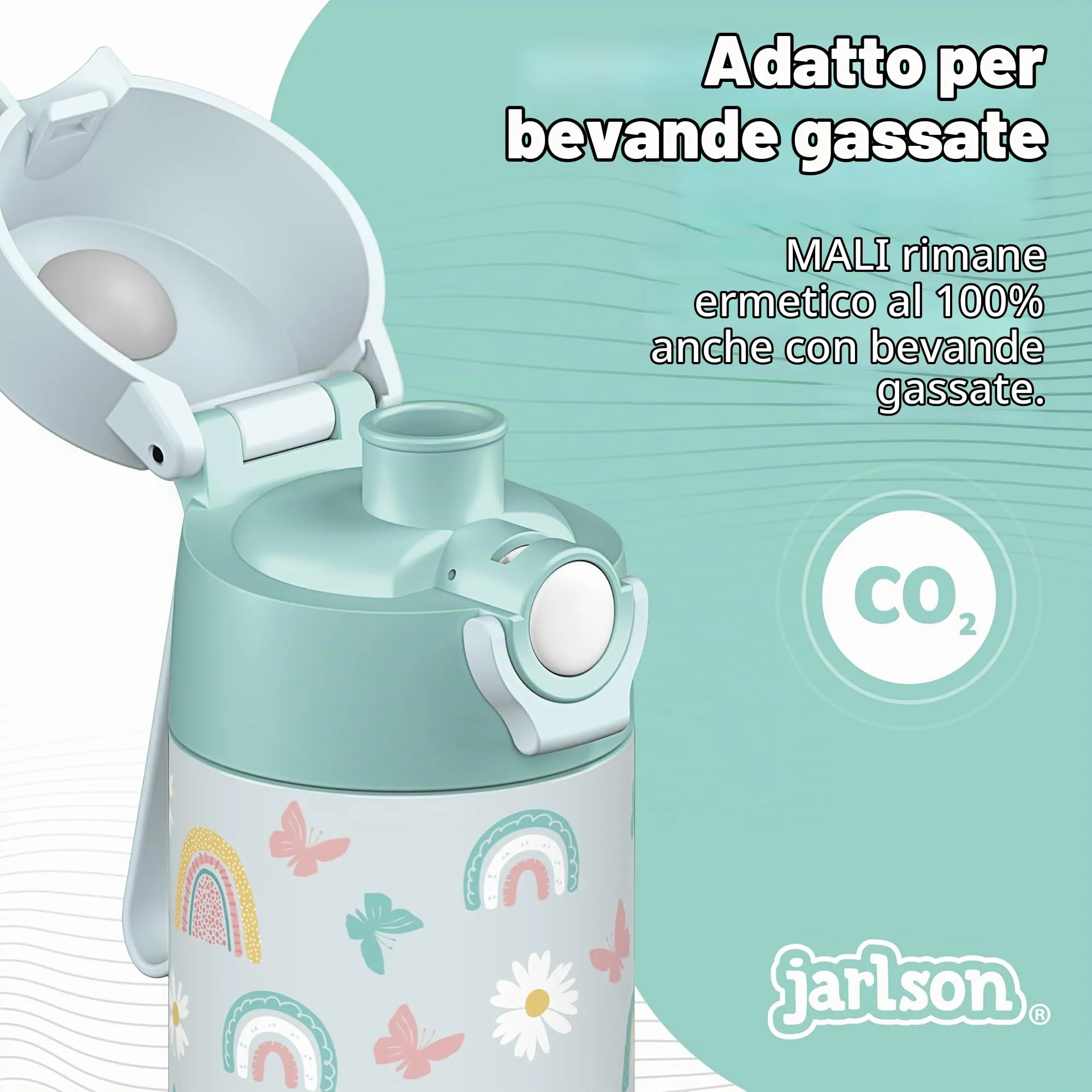Jarlson Borraccia Termica Bambini Mali Acciaio Inox 350ml - Arcobaleni - immagine 4