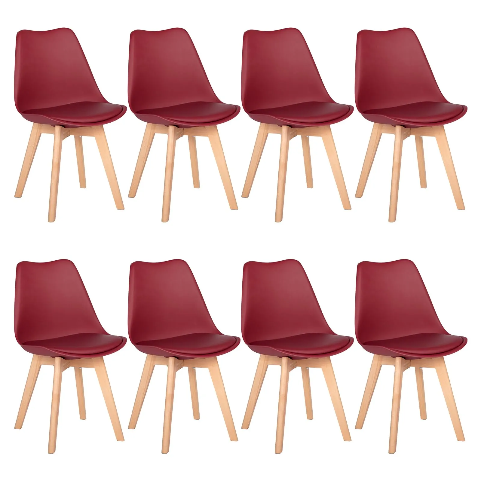 EGGREE Set di 8 Sedie da Pranzo in Pelle PU e Legno, Rosso Mattone - immagine 1