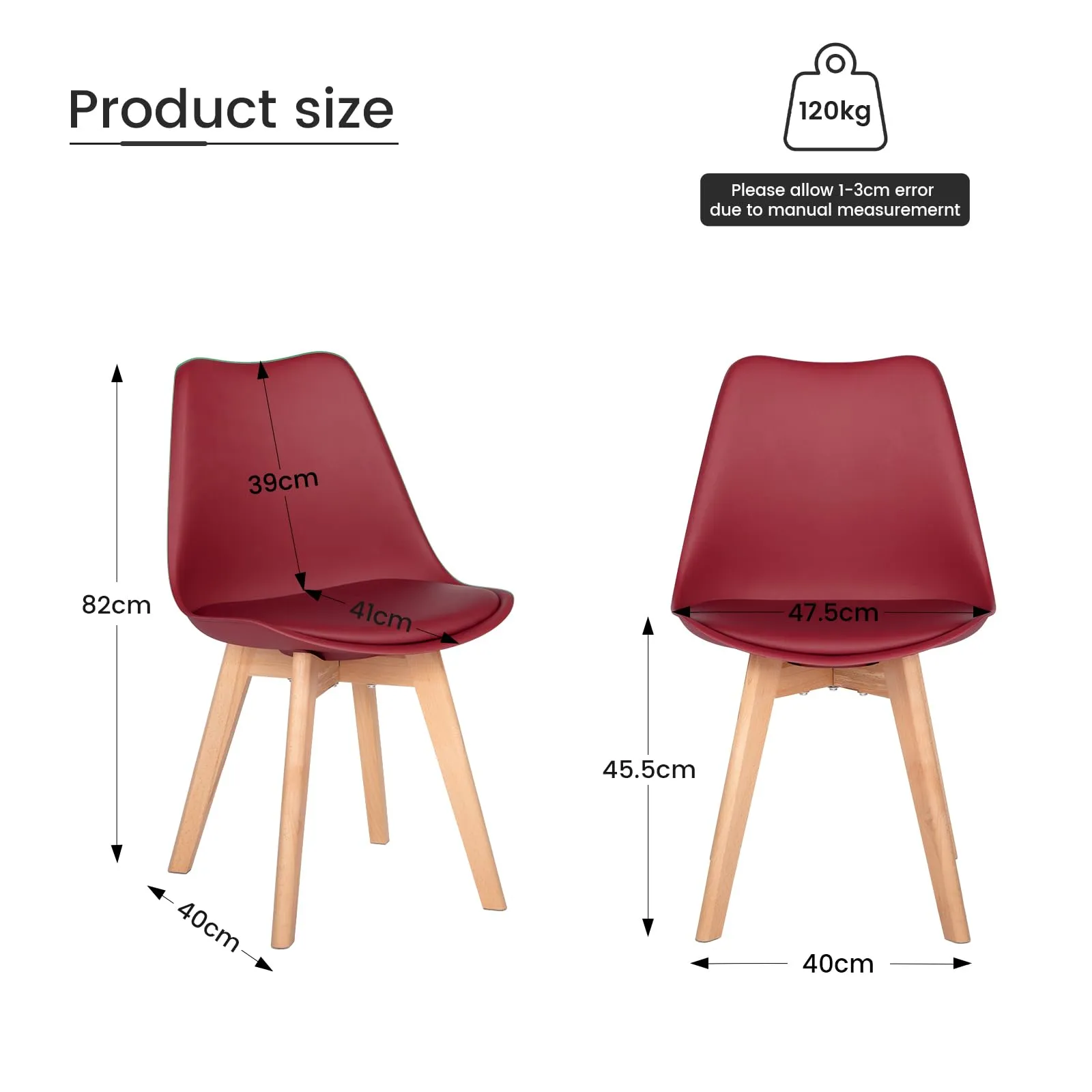 EGGREE Set di 8 Sedie da Pranzo in Pelle PU e Legno, Rosso Mattone - immagine 3