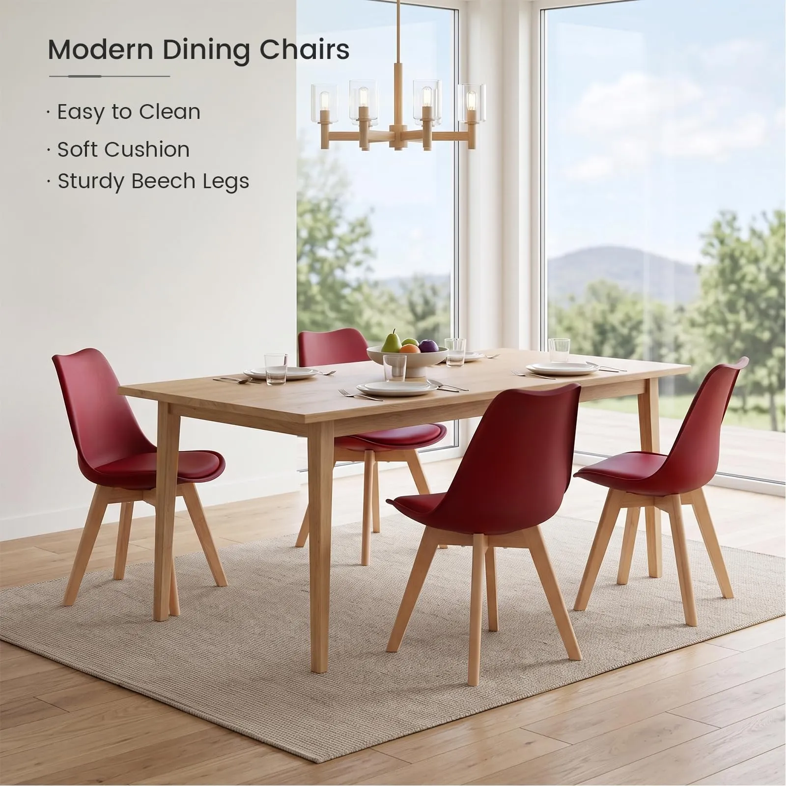 EGGREE Set di 8 Sedie da Pranzo in Pelle PU e Legno, Rosso Mattone - immagine 4