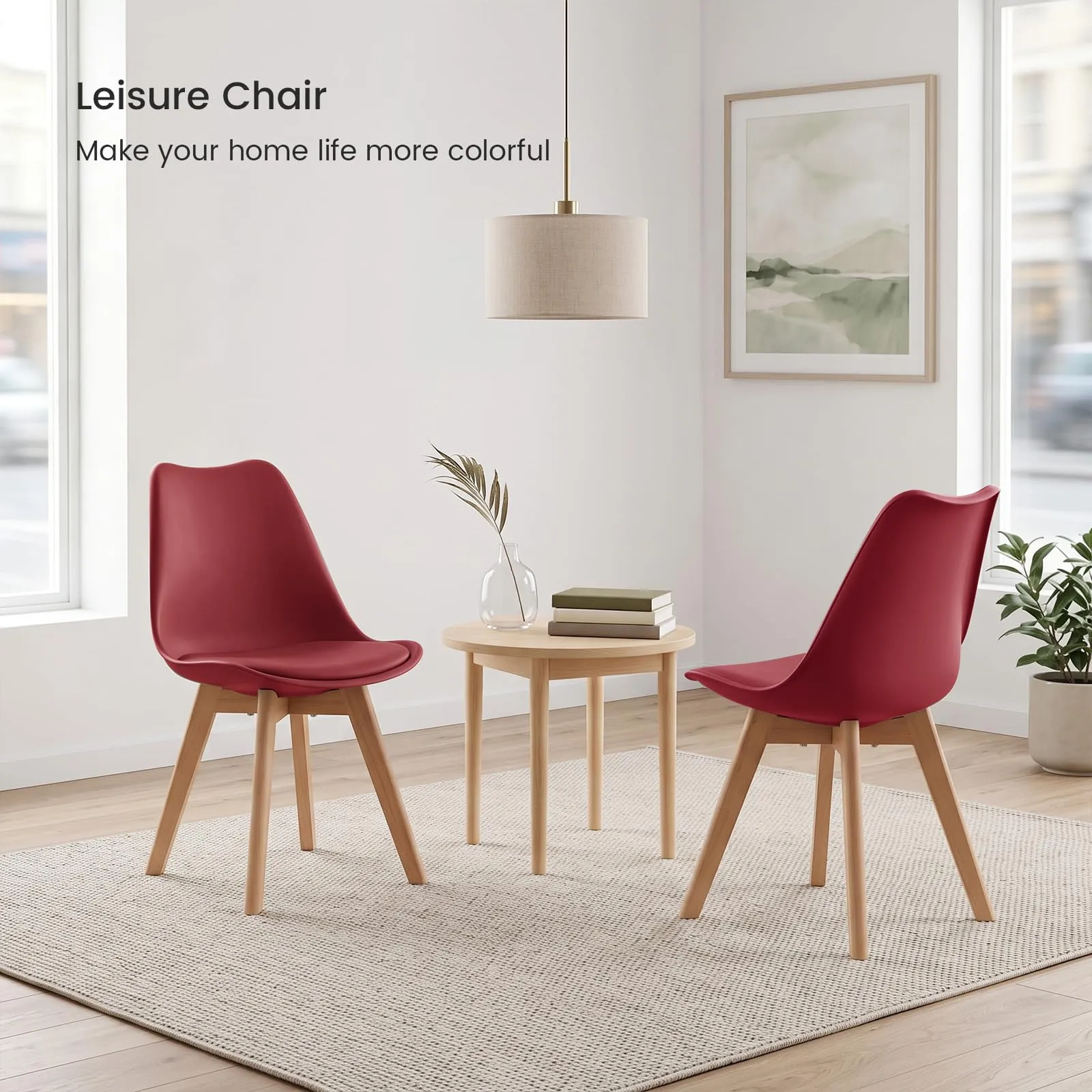 EGGREE Set di 8 Sedie da Pranzo in Pelle PU e Legno, Rosso Mattone - immagine 5