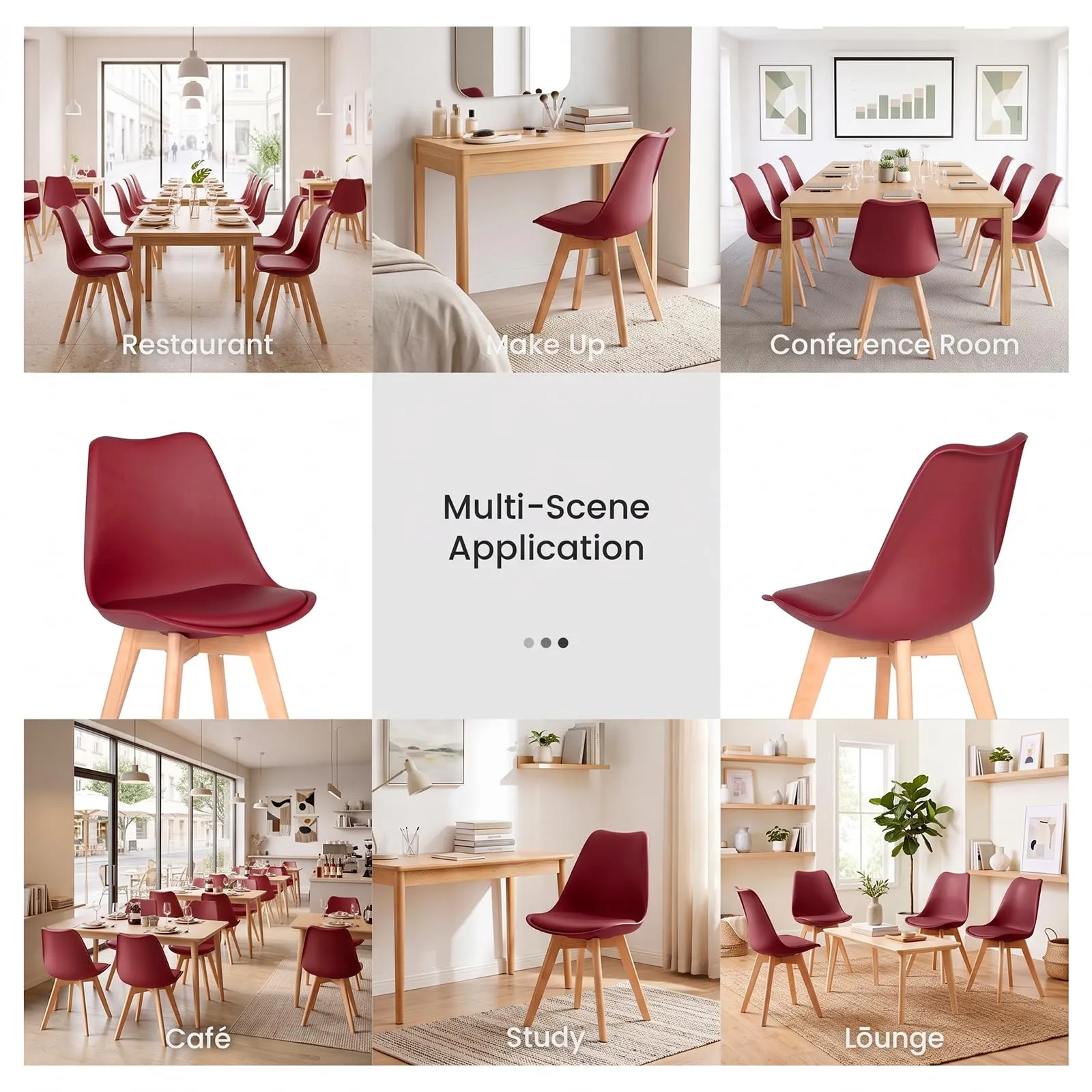 EGGREE Set di 8 Sedie da Pranzo in Pelle PU e Legno, Rosso Mattone - immagine 7