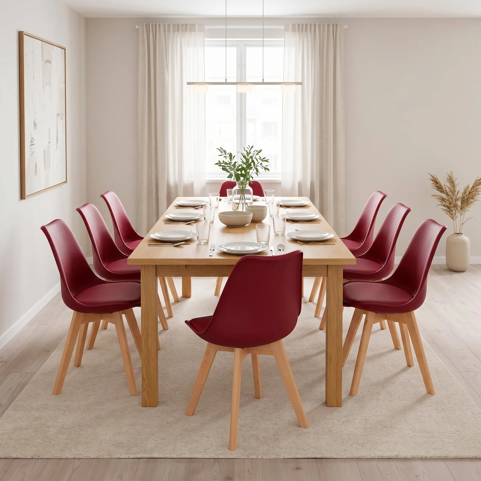 EGGREE Set di 8 Sedie da Pranzo in Pelle PU e Legno, Rosso Mattone - immagine 8