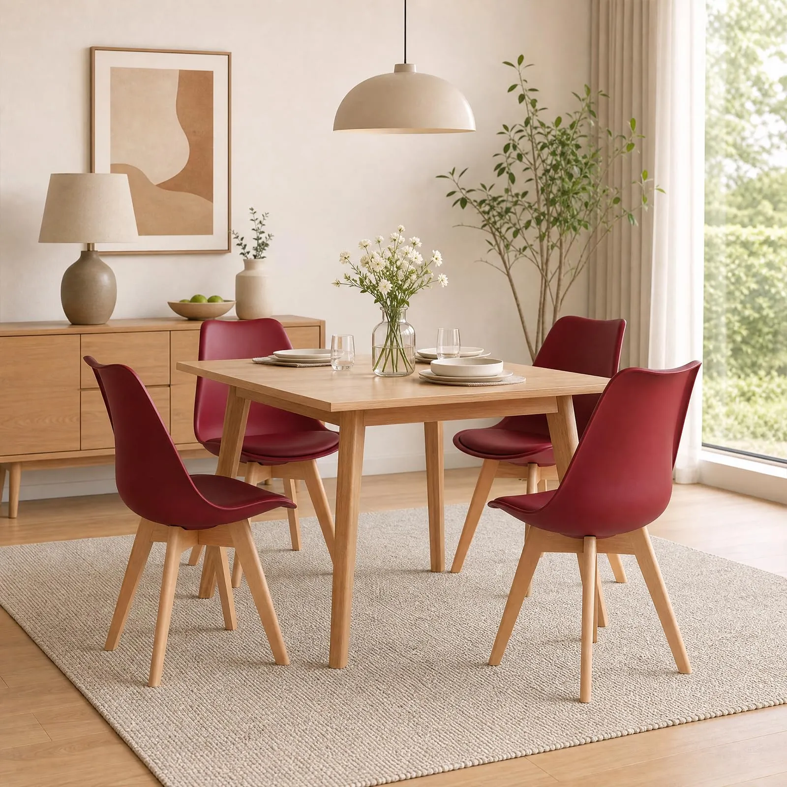 EGGREE Set di 8 Sedie da Pranzo in Pelle PU e Legno, Rosso Mattone - immagine 9