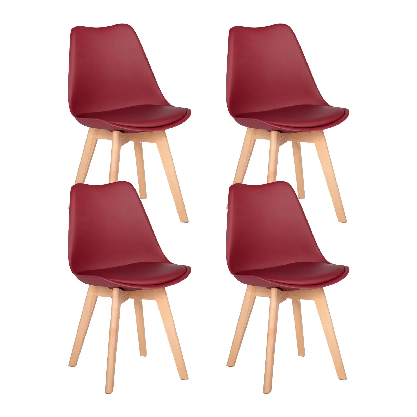 EGGREE Set di 4 Sedie da Pranzo in Pelle PU e Legno, Rosso mattone - immagine 1