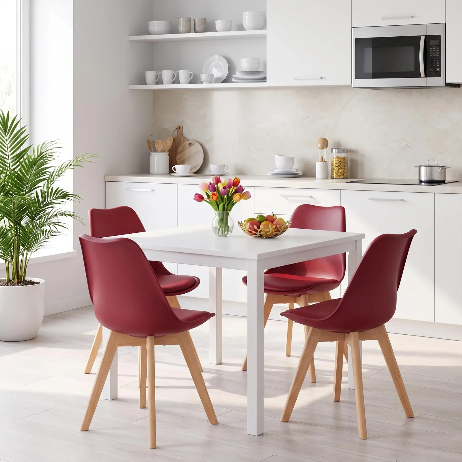 EGGREE Set di 4 Sedie da Pranzo in Pelle PU e Legno, Rosso mattone - immagine 2
