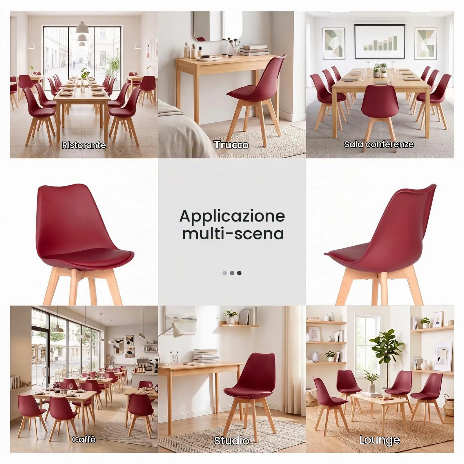 EGGREE Set di 4 Sedie da Pranzo in Pelle PU e Legno, Rosso mattone - immagine 7
