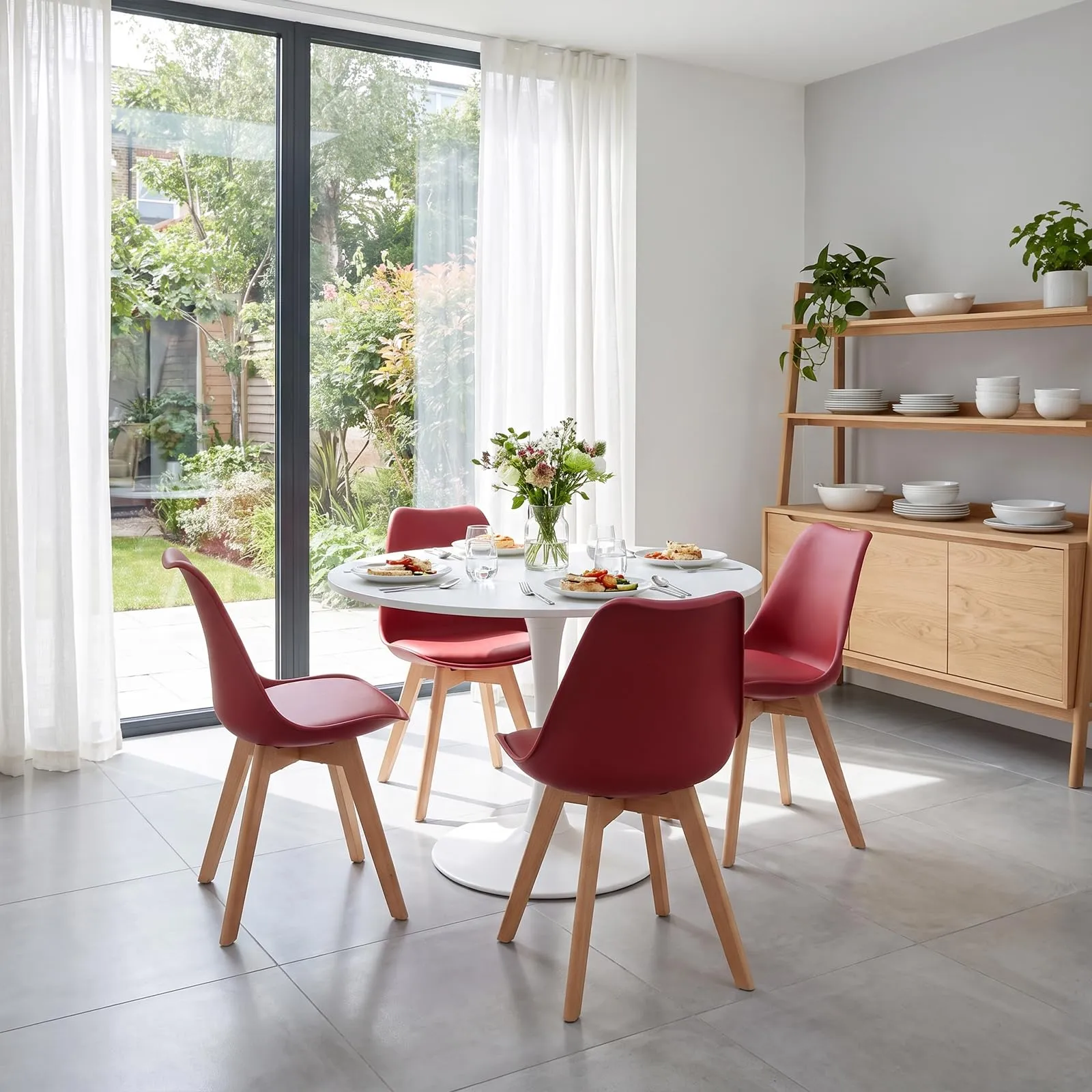 EGGREE Set di 4 Sedie da Pranzo in Pelle PU e Legno, Rosso mattone - immagine 8