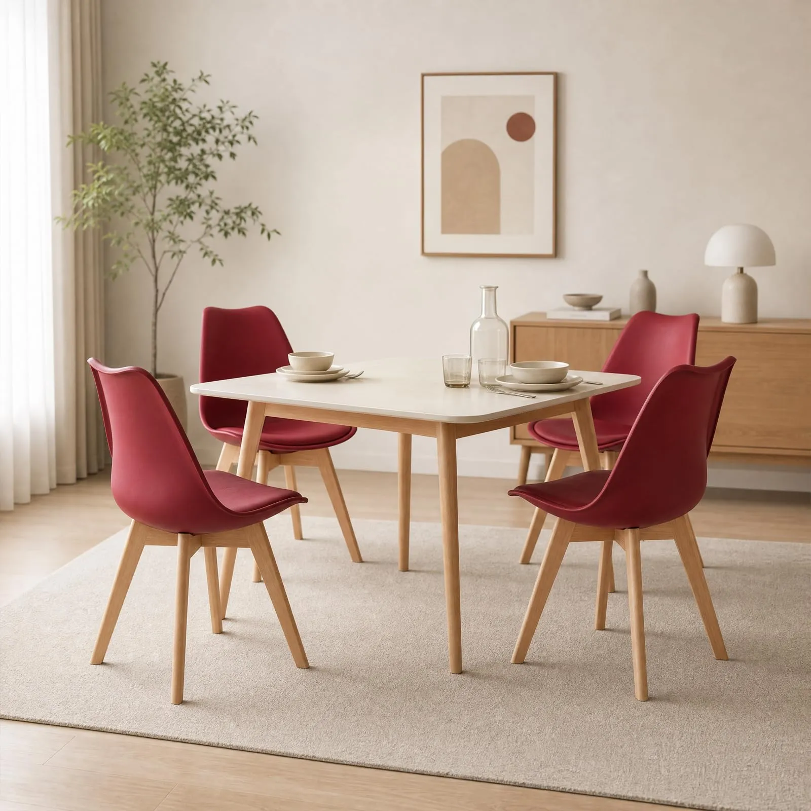 EGGREE Set di 4 Sedie da Pranzo in Pelle PU e Legno, Rosso mattone - immagine 9