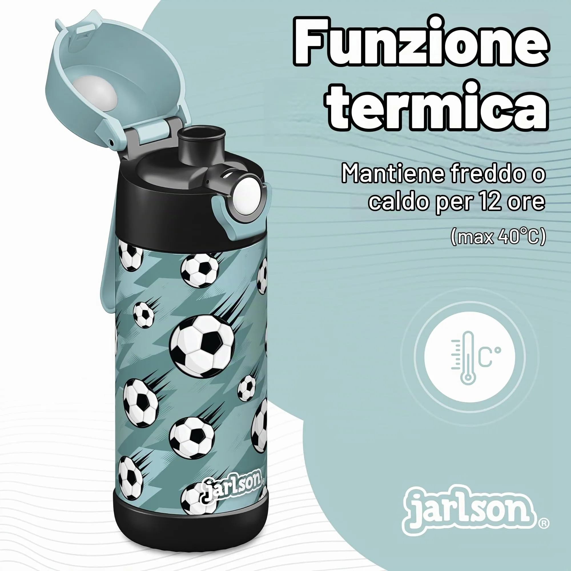 Jarlson Borraccia Termica Bambini Mali 350ml Acciaio Inox - Calcio - immagine 2