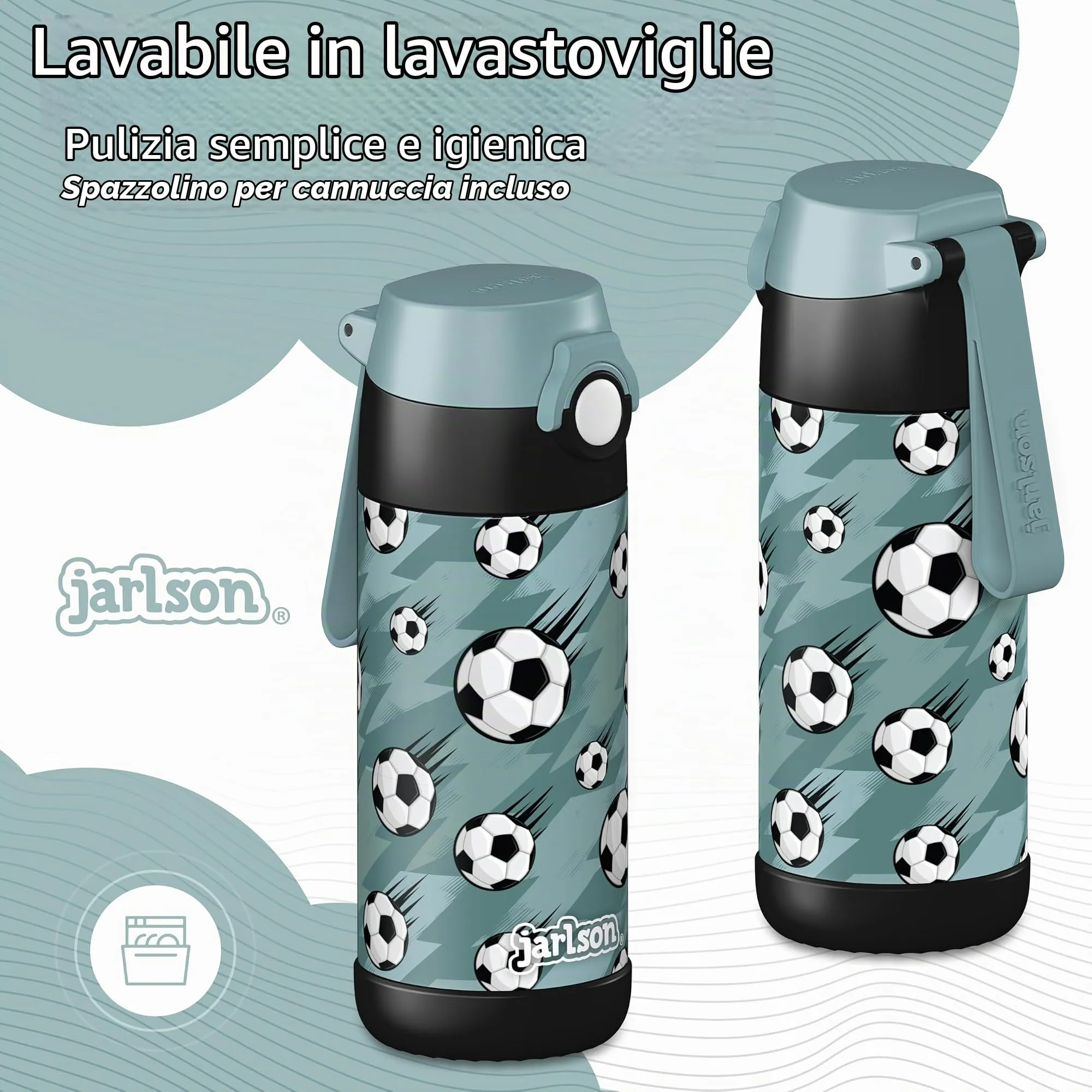 Jarlson Borraccia Termica Bambini Mali 350ml Acciaio Inox - Calcio - immagine 3