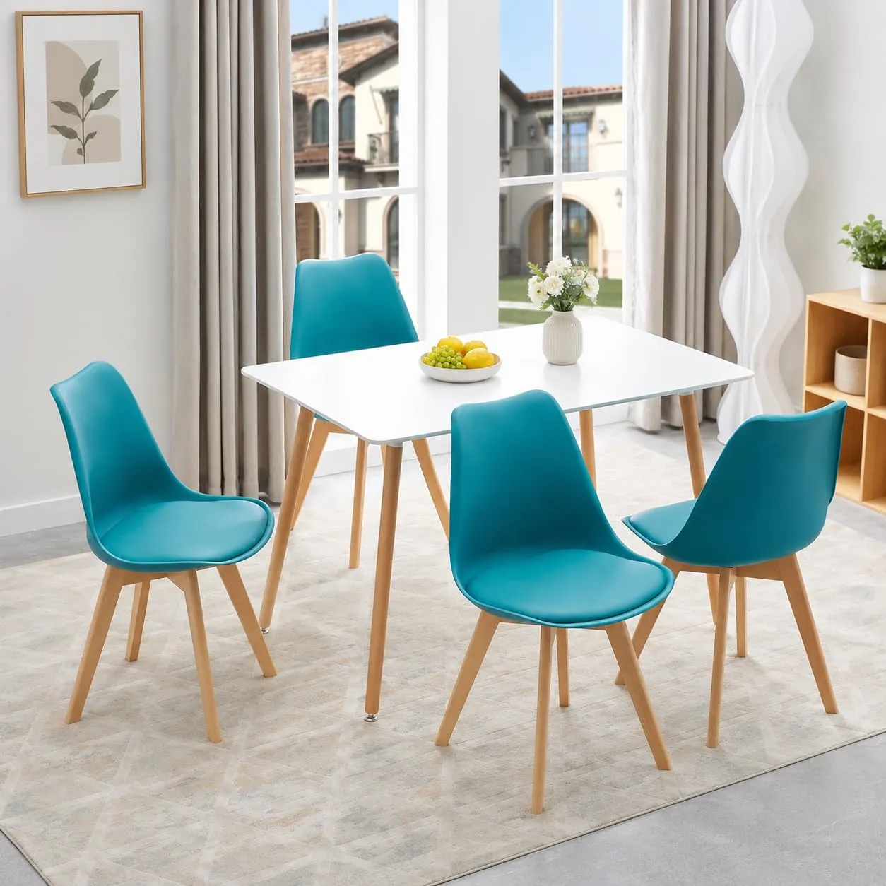 EGGREE Set di 4 Sedie da Pranzo e Cucina in Pelle PU e Legno di Faggio, Turchese - immagine 4