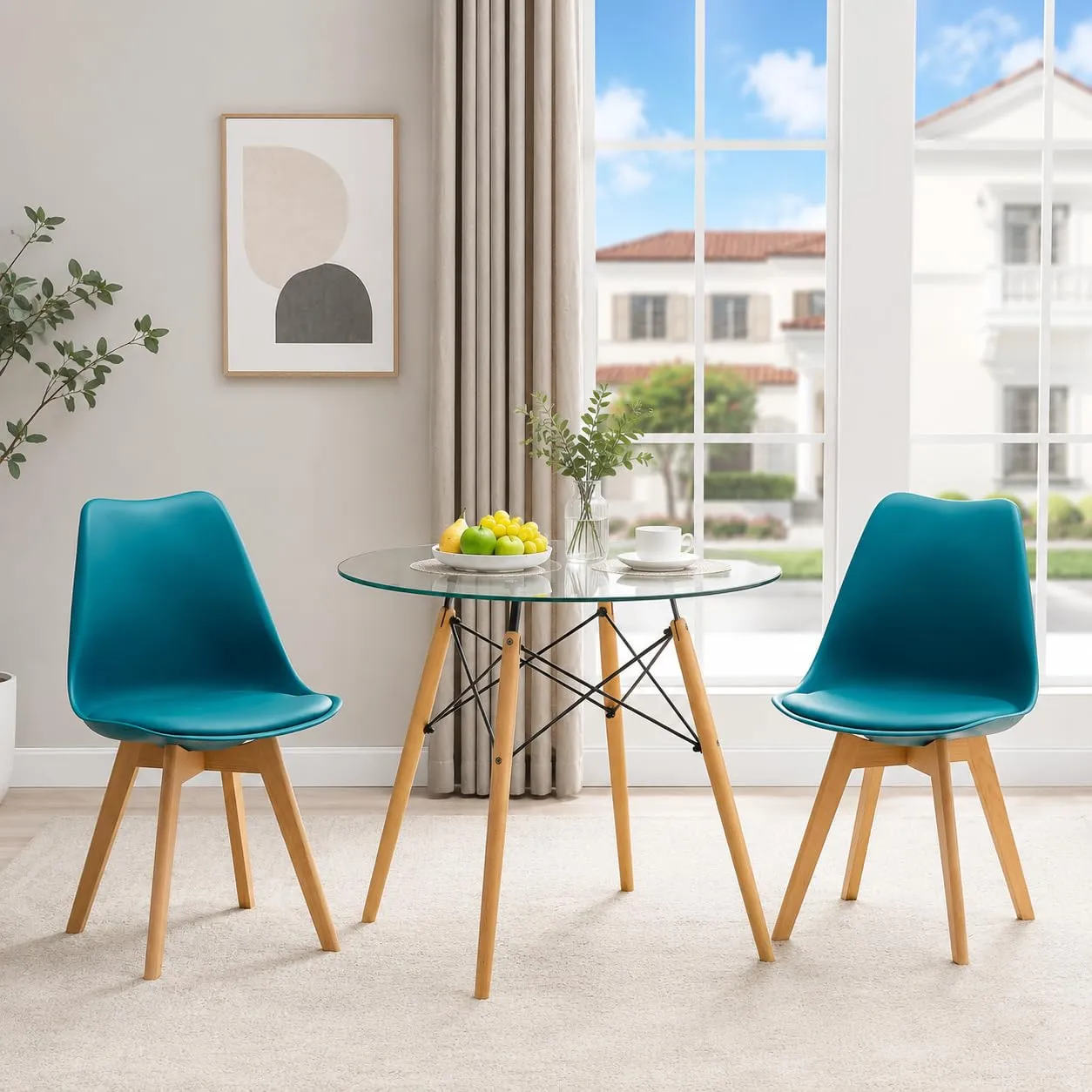 EGGREE Set di 4 Sedie da Pranzo e Cucina in Pelle PU e Legno di Faggio, Turchese - immagine 6