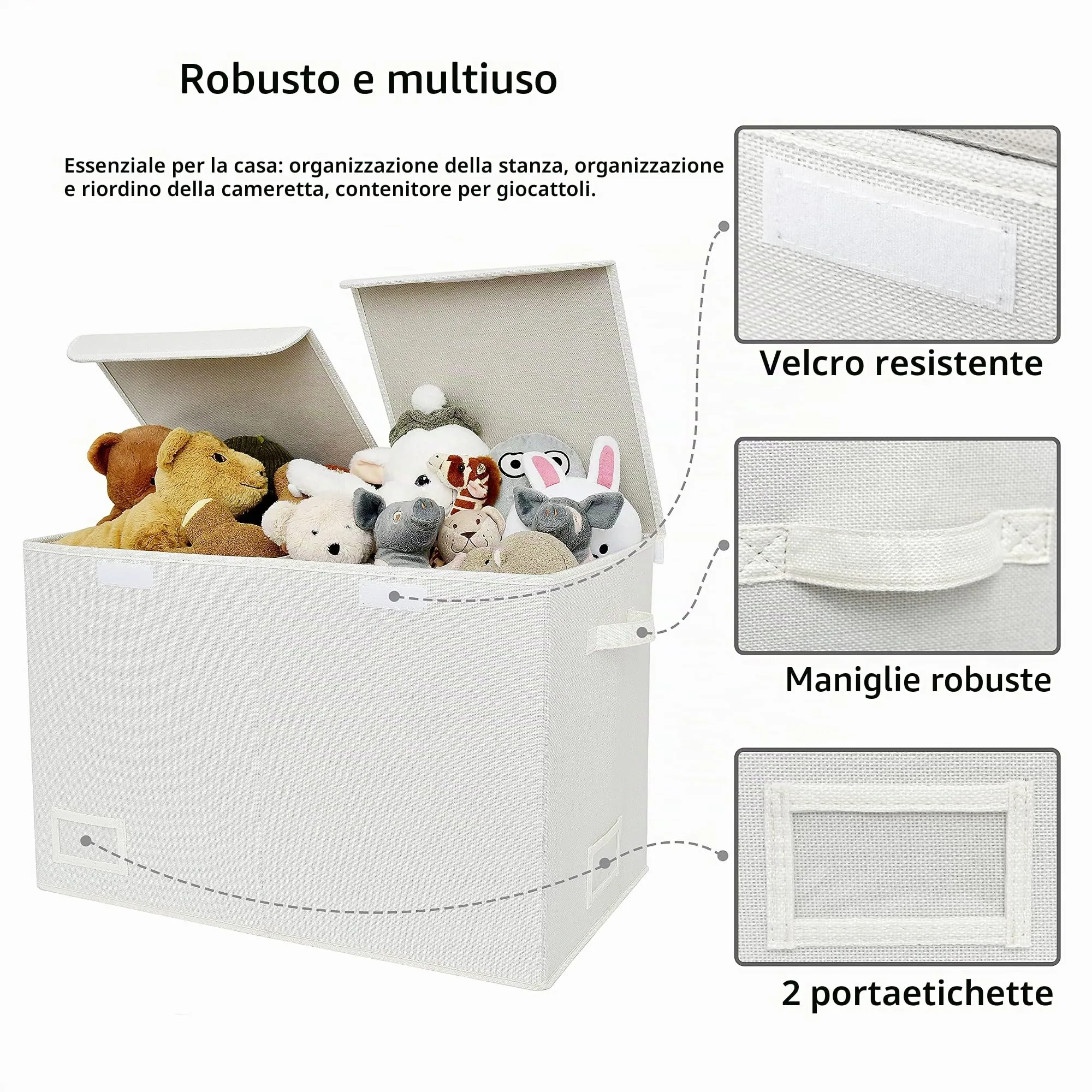 Granny Says Cesta Porta Giochi Bambini con Coperchio, Bianco - immagine 3