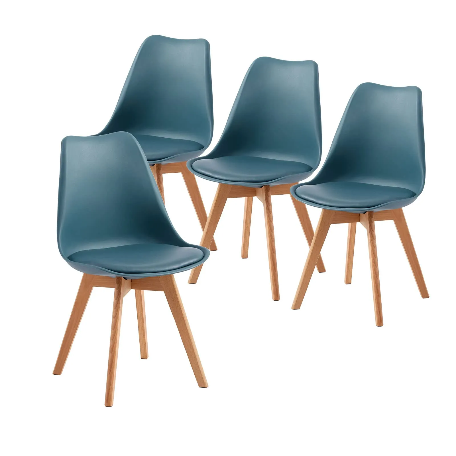 EGGREE Set di 4 Sedie da Pranzo e Cucina in Pelle PU e Legno di Faggio, Morandi Blu Scuro - immagine 1