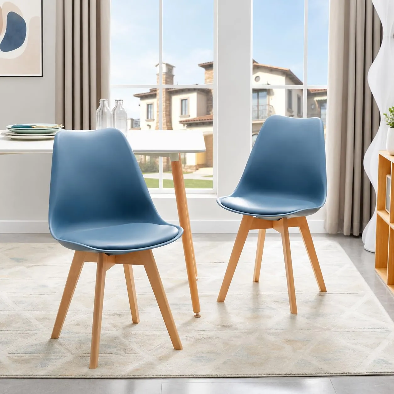 EGGREE Set di 4 Sedie da Pranzo e Cucina in Pelle PU e Legno di Faggio, Morandi Blu Scuro - immagine 3