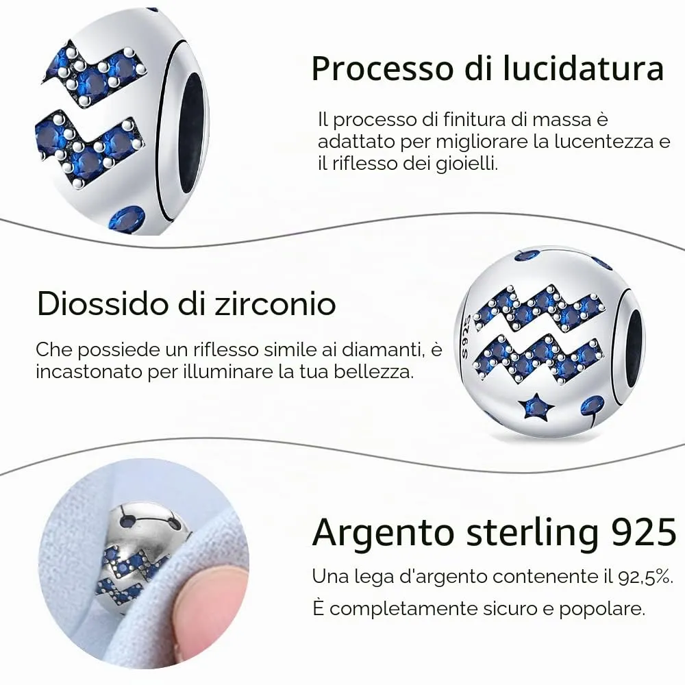 TINSLO Bead Charm Ciondolo Argento Sterling 925 con Cubic Zirconia per Braccialetti e Collane Europei - immagine 4