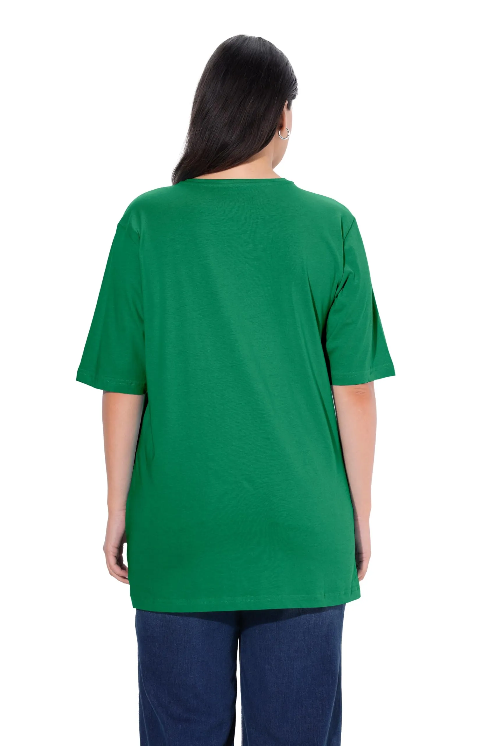 Ulla Popken Maglietta Basic Scollo a V Mezza Manica Donna, Verde Smeraldo, 48-50 - immagine 2