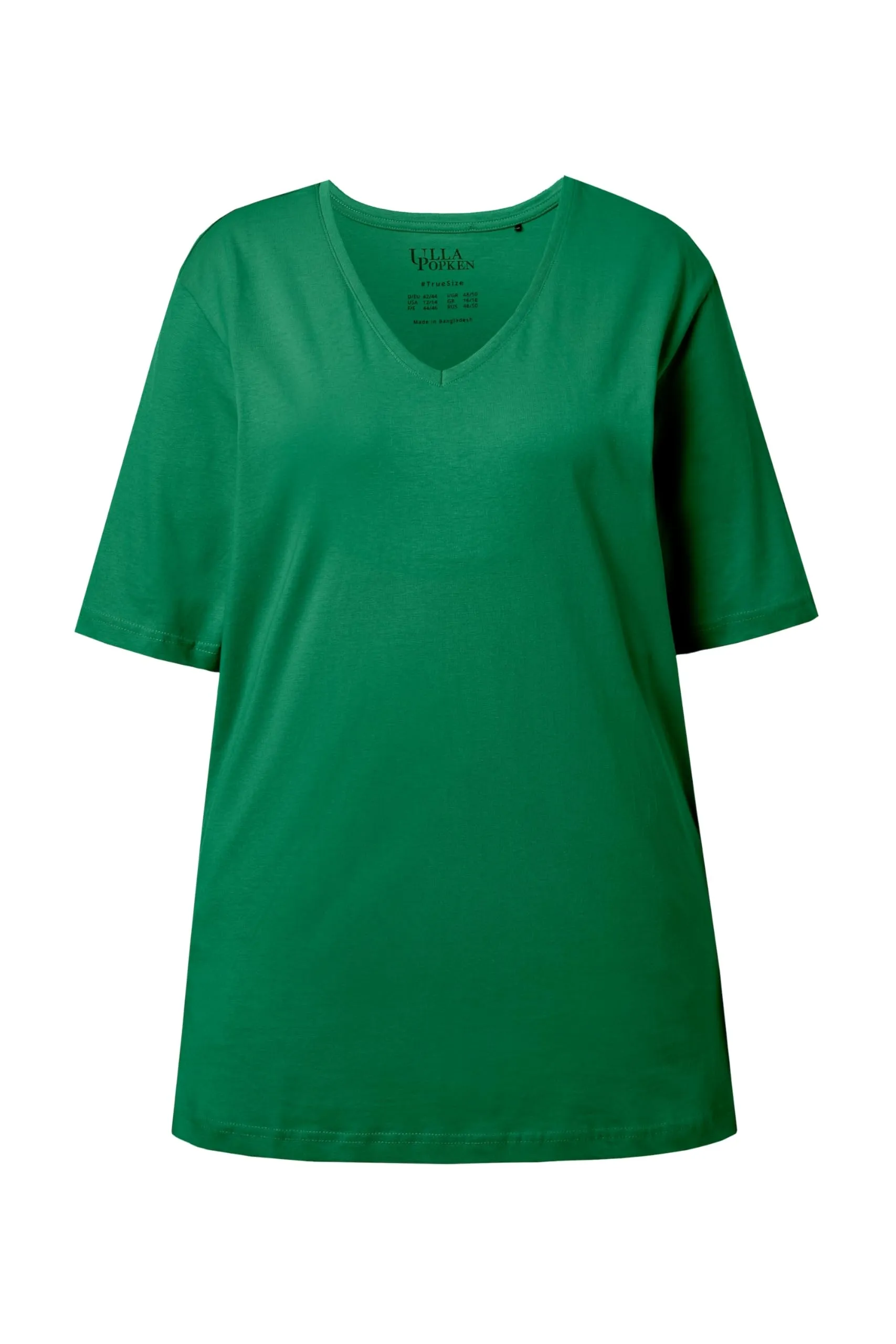Ulla Popken Maglietta Basic Scollo a V Mezza Manica Donna, Verde Smeraldo, 48-50 - immagine 4