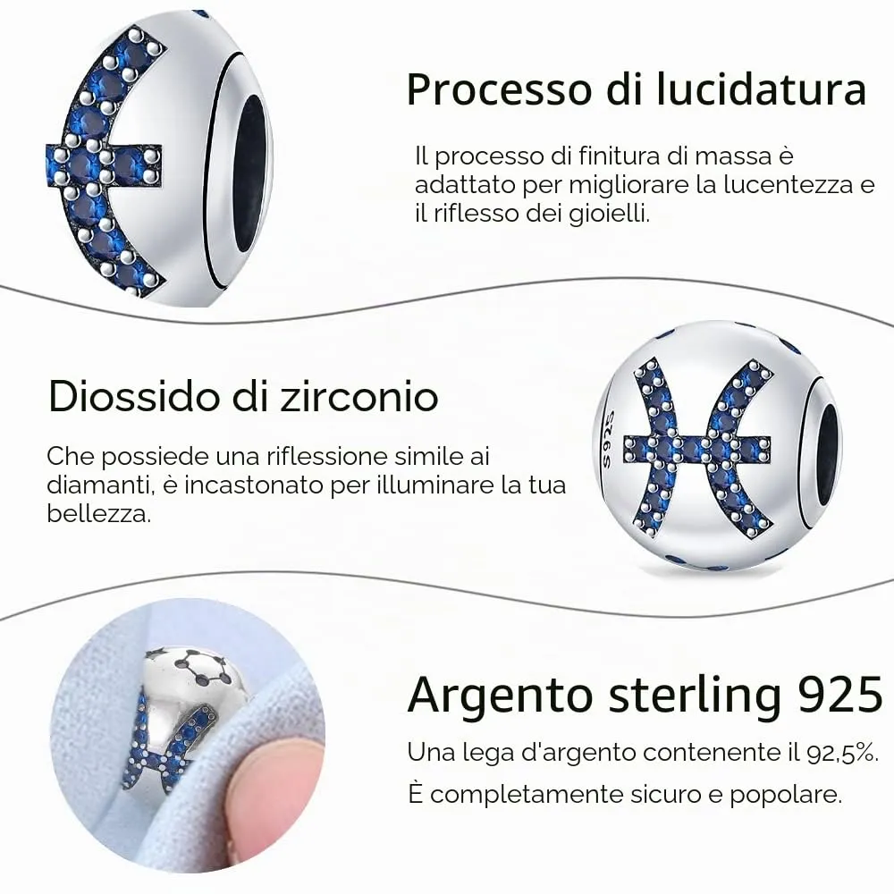 TINSLO Bead Charm in Argento Sterling 925 con Cubic Zirconia, Compatibile con Braccialetti e Collane Pandora Europei - immagine 4