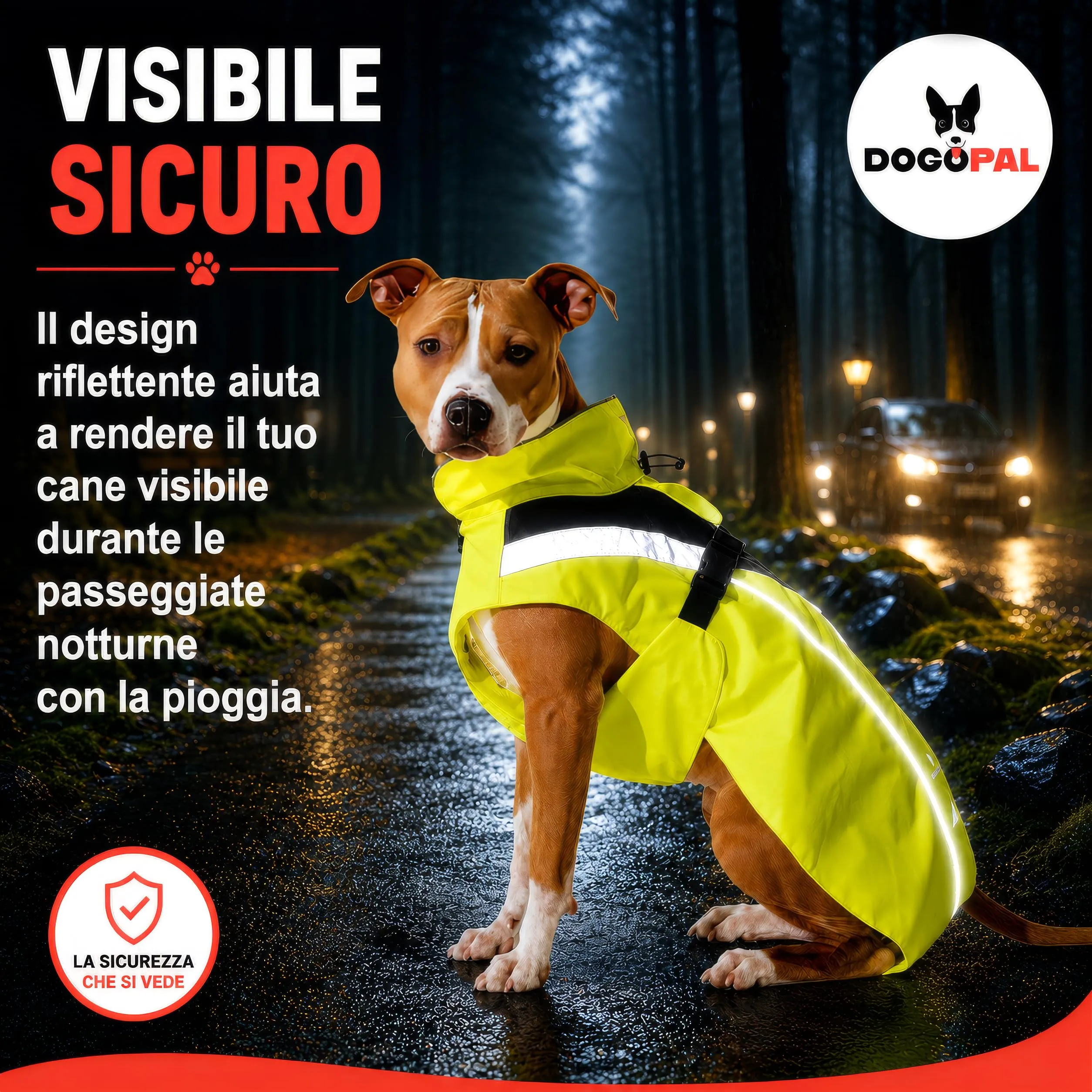 DOGOPAL Impermeabile per cani catarifrangente con apertura per guinzaglio, Giallo, S - immagine 2