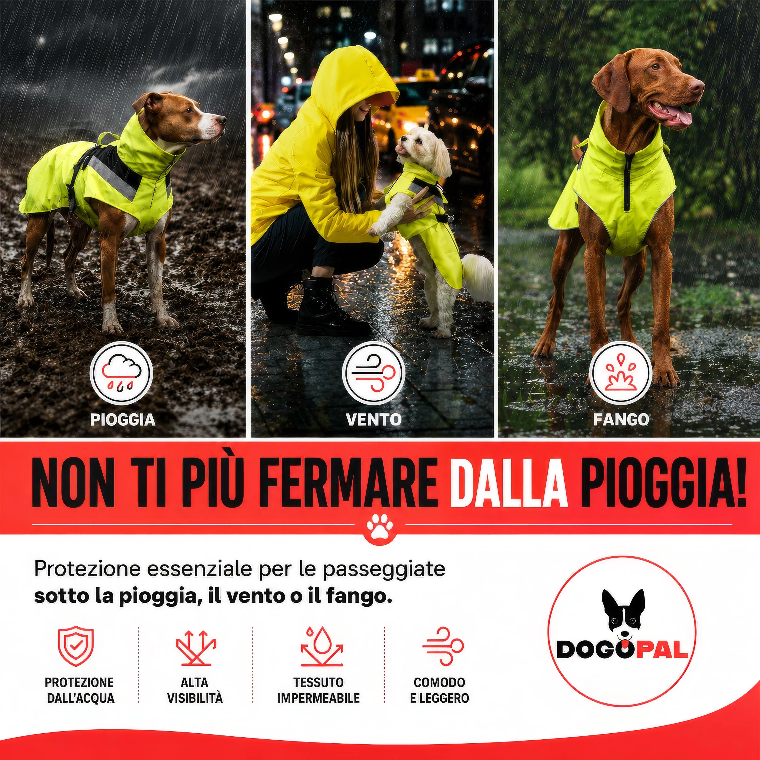 DOGOPAL Impermeabile per cani catarifrangente con apertura per guinzaglio, Giallo, S - immagine 9