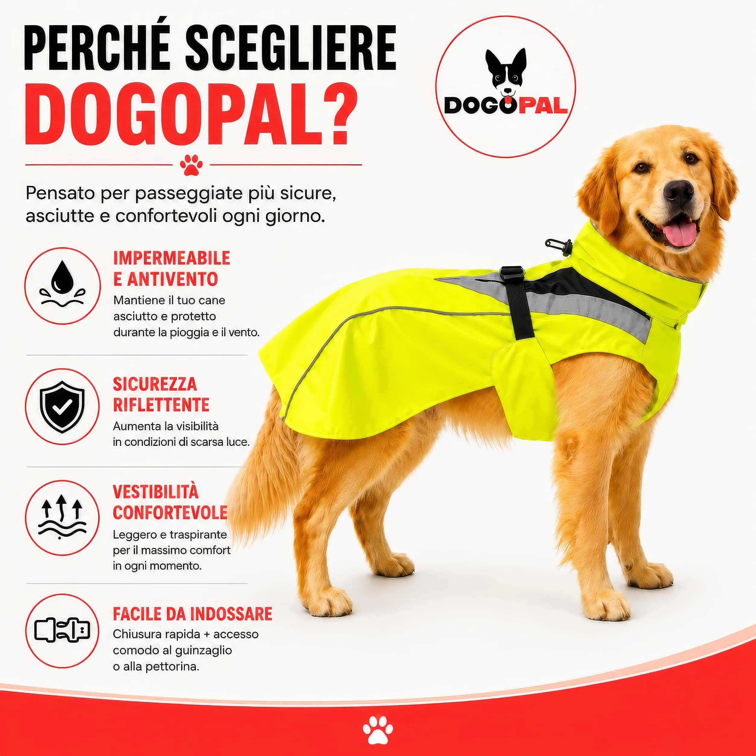 DOGOPAL Impermeabile per cani catarifrangente con apertura per guinzaglio, Giallo, S - immagine 11