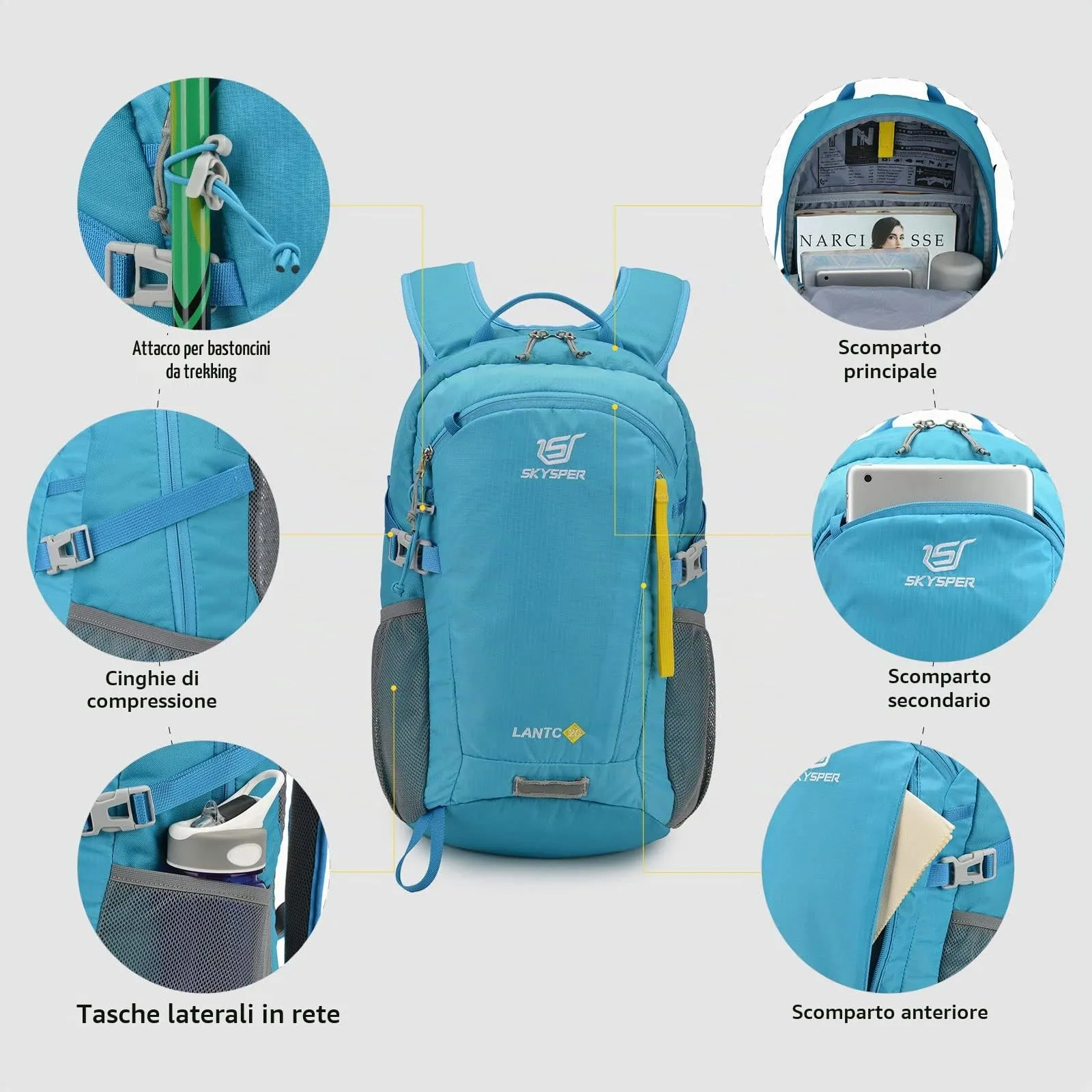 SKYSPER Zaino da Hiking 20L Scozzese Blu - immagine 5