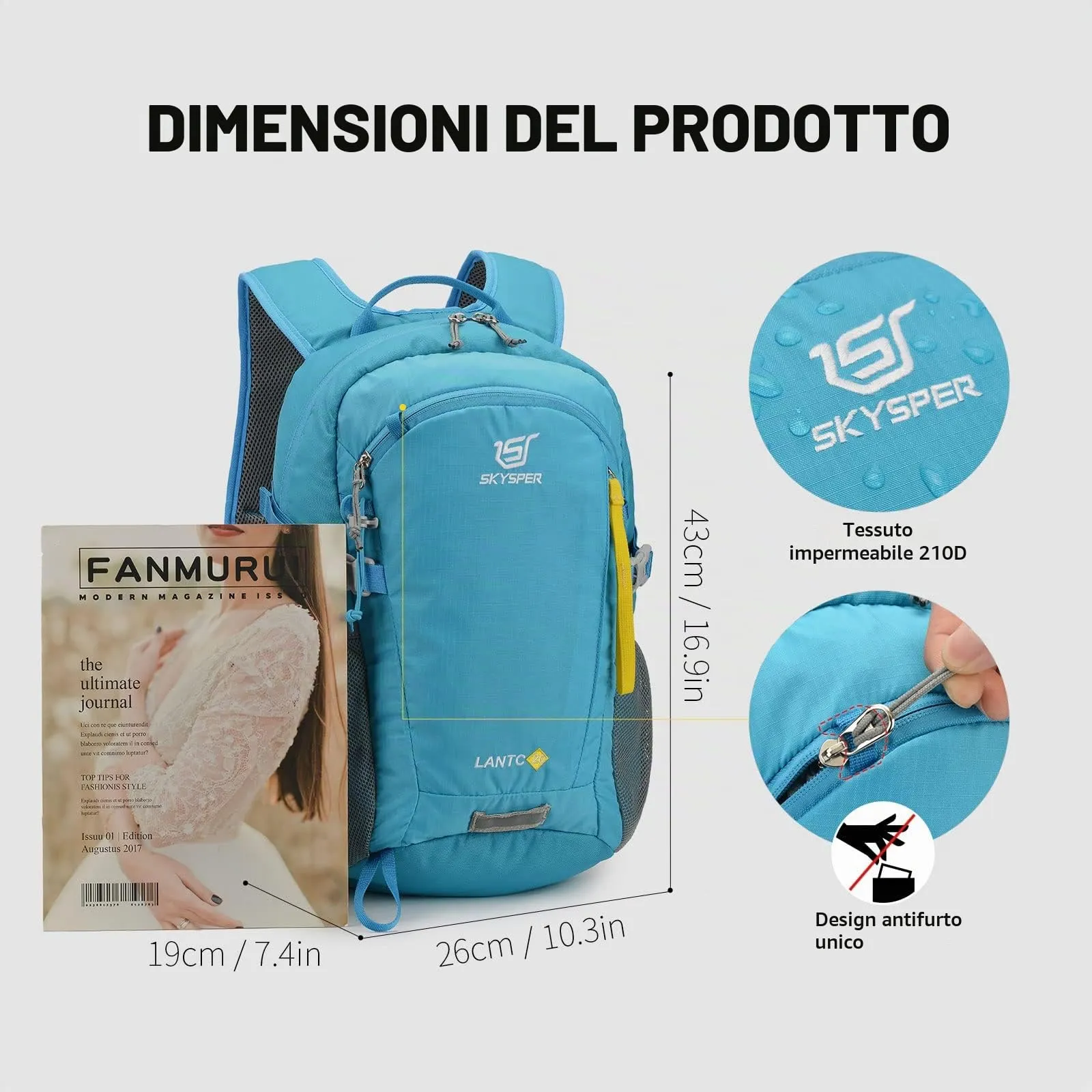 SKYSPER Zaino da Hiking 20L Scozzese Blu - immagine 6
