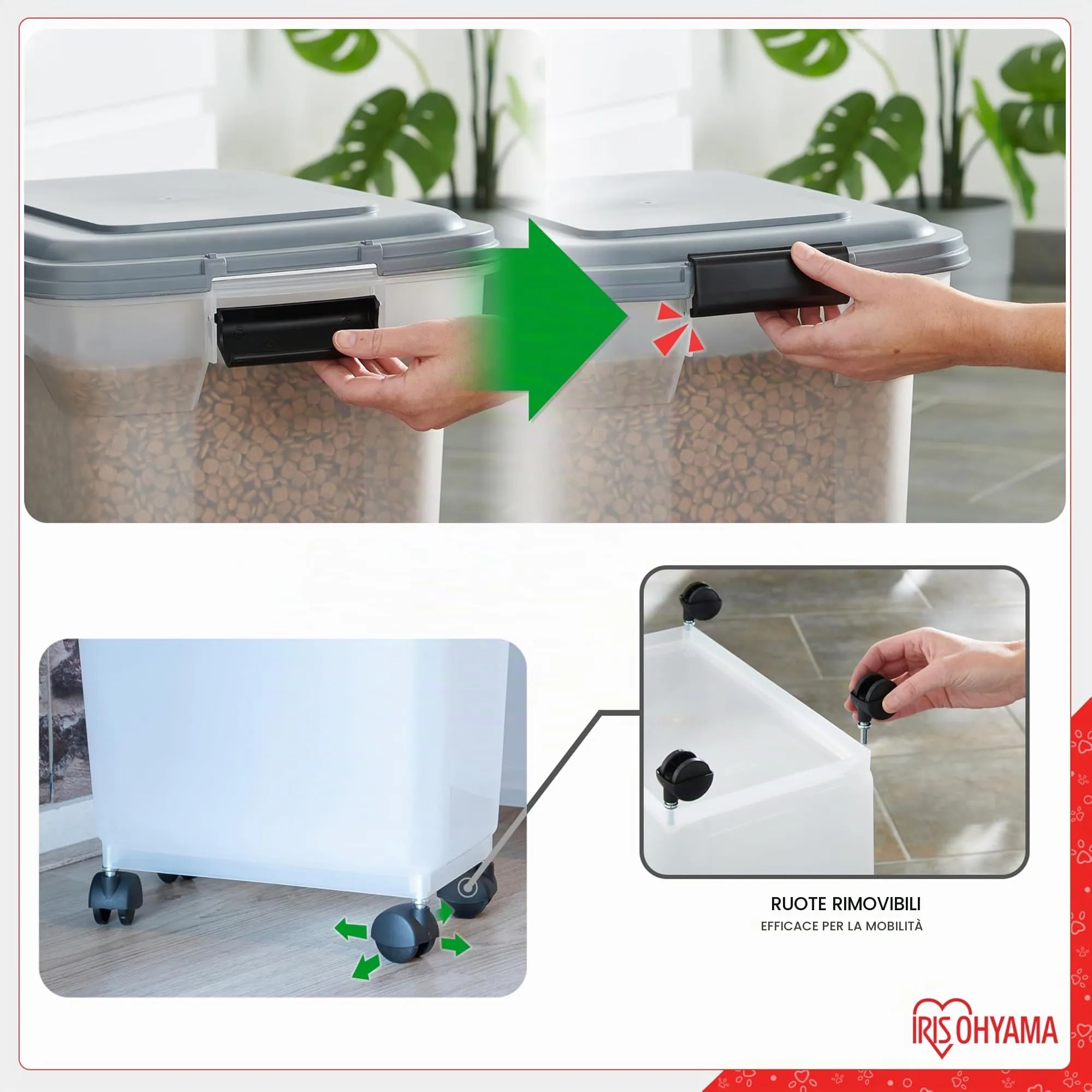 Iris Ohyama Contenitore per Crocchette Ermetico 45L/15kg con Ruote e Paletta, Grigio, ATS-L - immagine 5