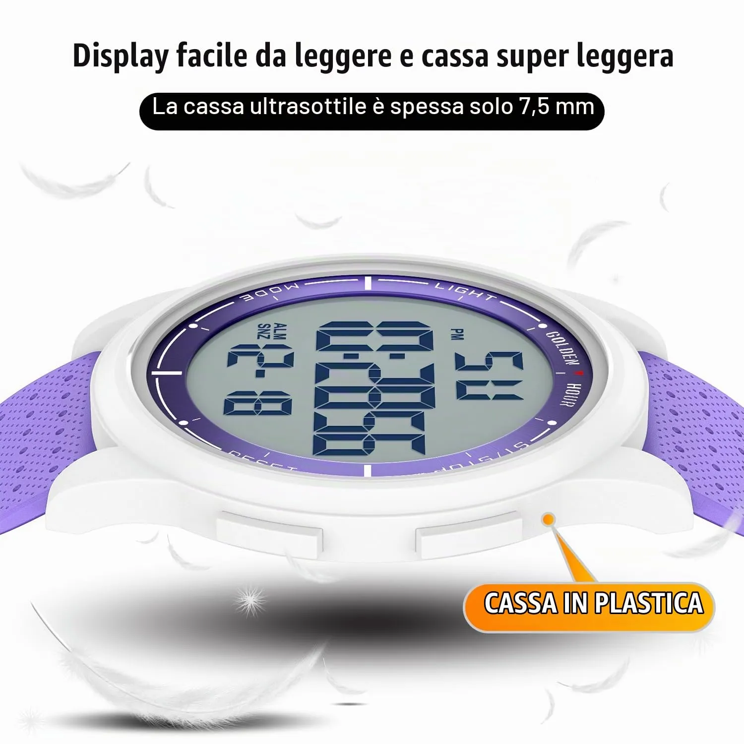 GOLDEN HOUR GH-1313 Orologio Digitale Ultra-Sottile Minimalista Sport Impermeabile per Uomo e Donna - immagine 2