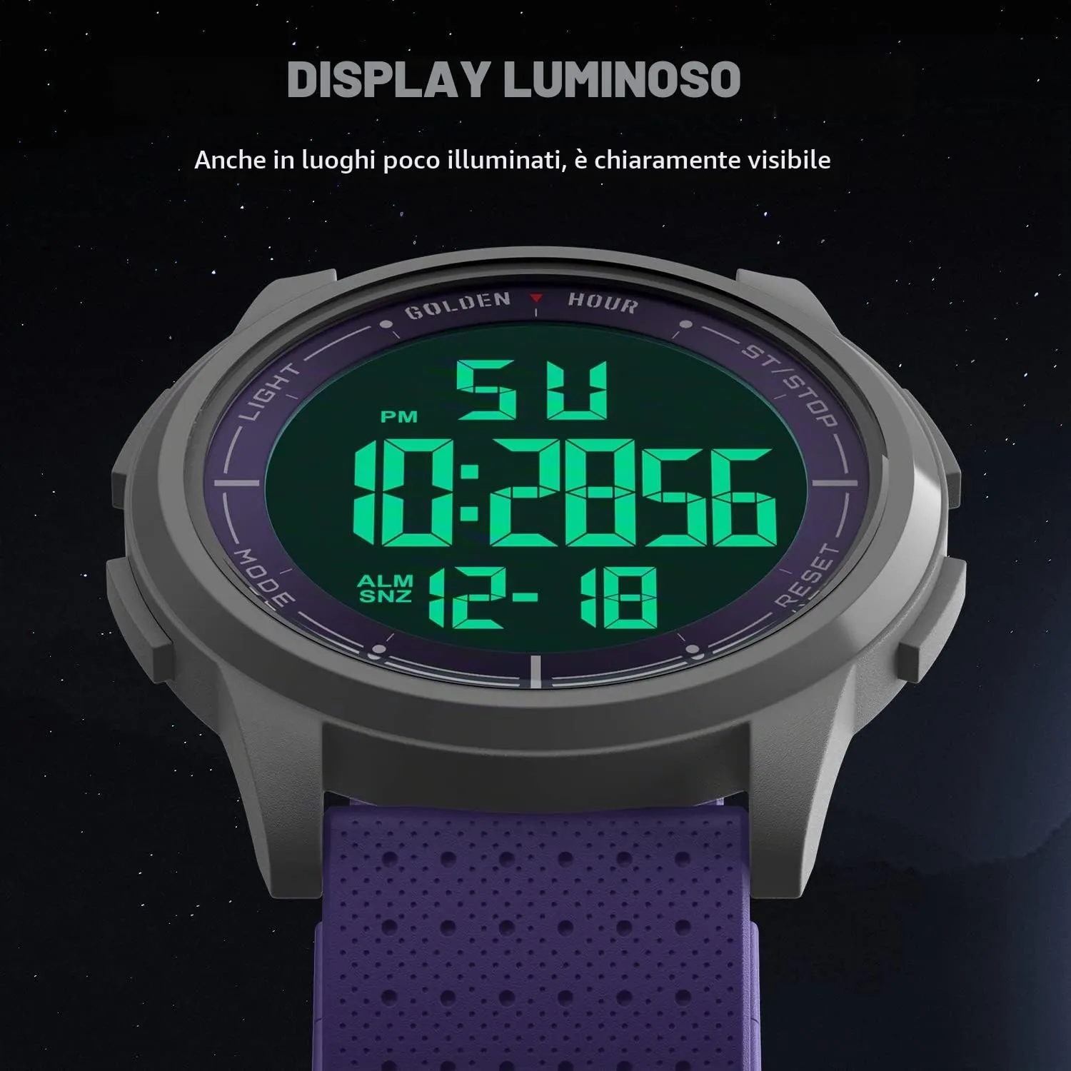 GOLDEN HOUR GH-1313 Orologio Digitale Ultra-Sottile Minimalista Sport Impermeabile per Uomo e Donna - immagine 3