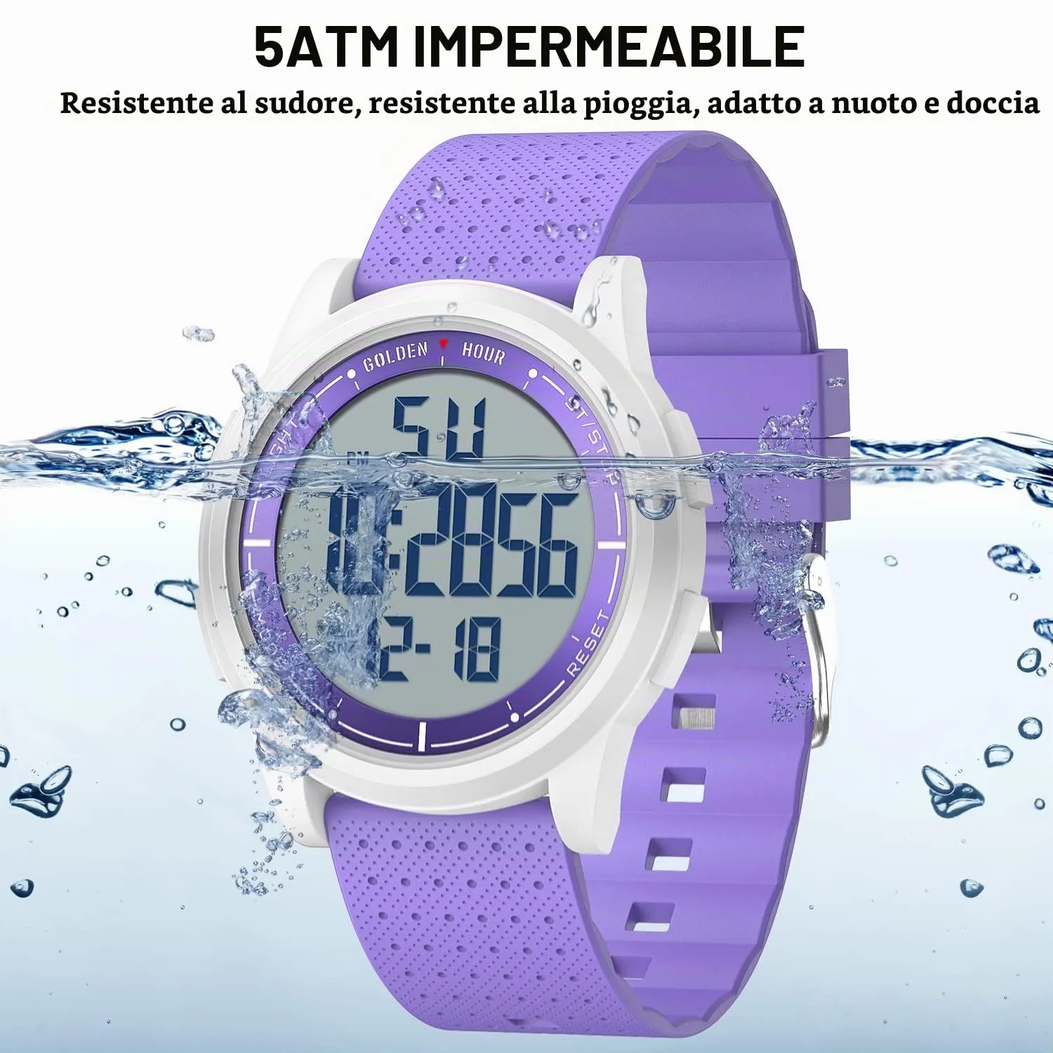 GOLDEN HOUR GH-1313 Orologio Digitale Ultra-Sottile Minimalista Sport Impermeabile per Uomo e Donna - immagine 5