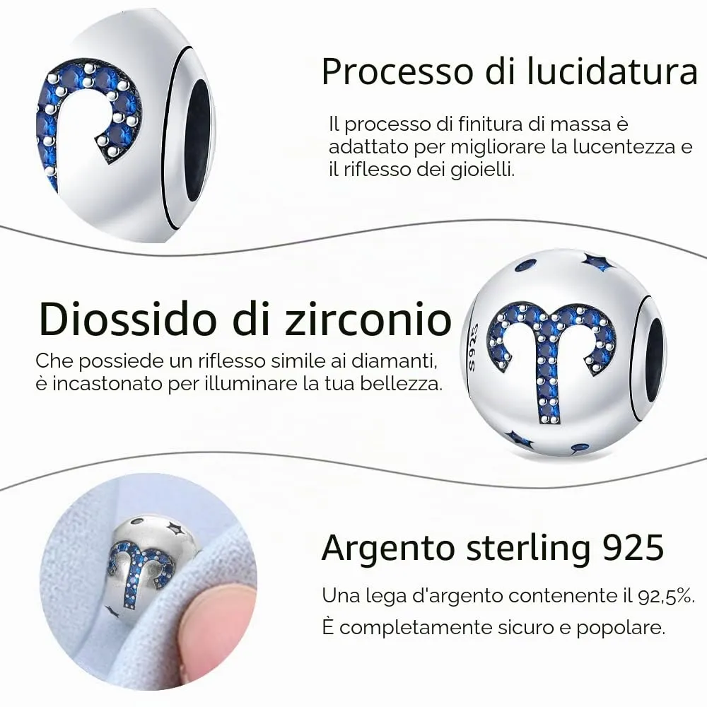 TINSLO Bead Charm in Argento Sterling 925 con Cubic Zirconia per Braccialetti e Collane Europei - immagine 4