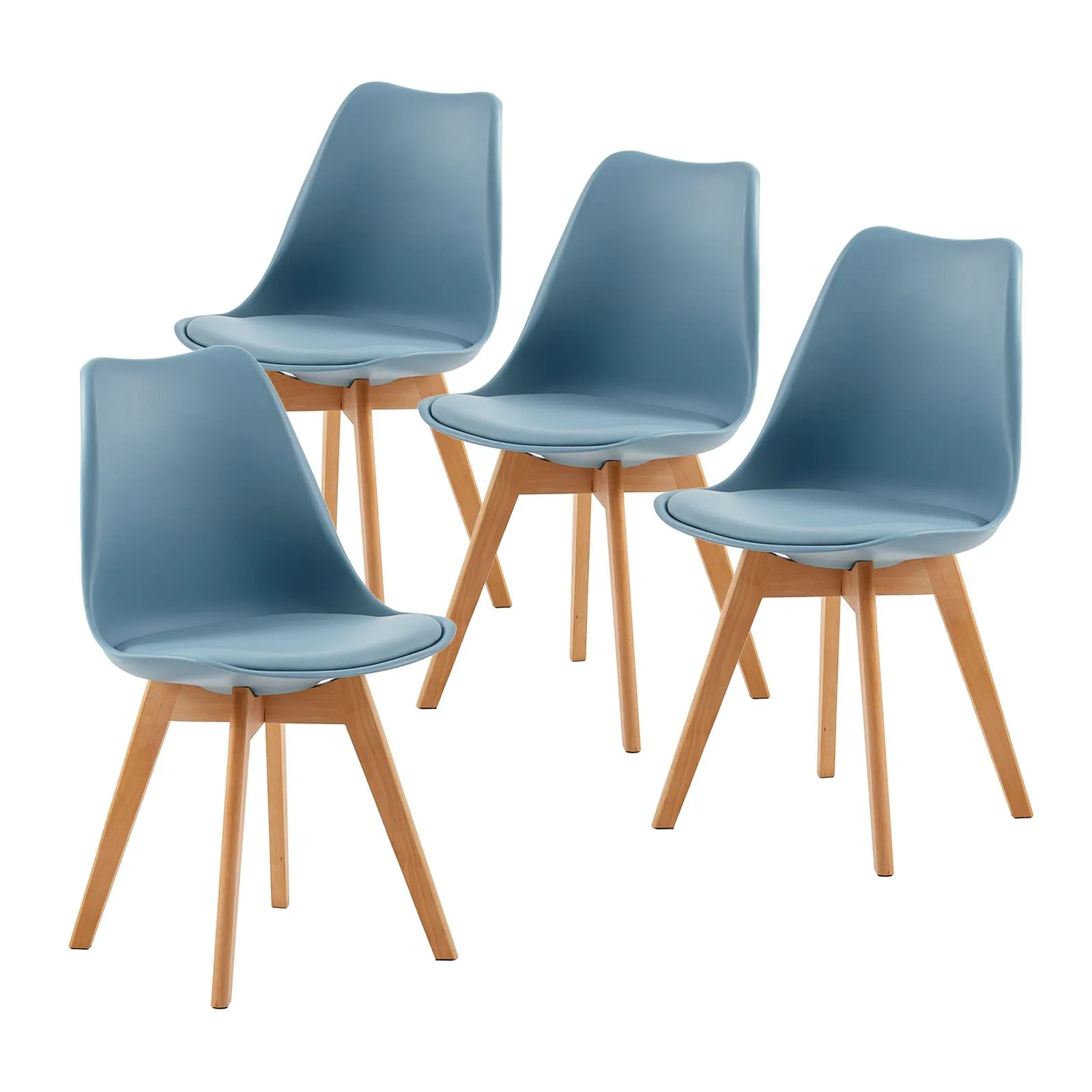 EGGREE Set di 4 Sedie da Pranzo e Cucina in Pelle PU e Legno di Faggio, Morandi Azzurro - immagine 1