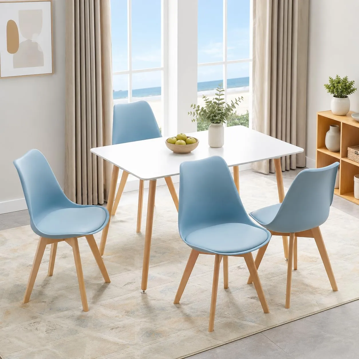 EGGREE Set di 4 Sedie da Pranzo e Cucina in Pelle PU e Legno di Faggio, Morandi Azzurro - immagine 5