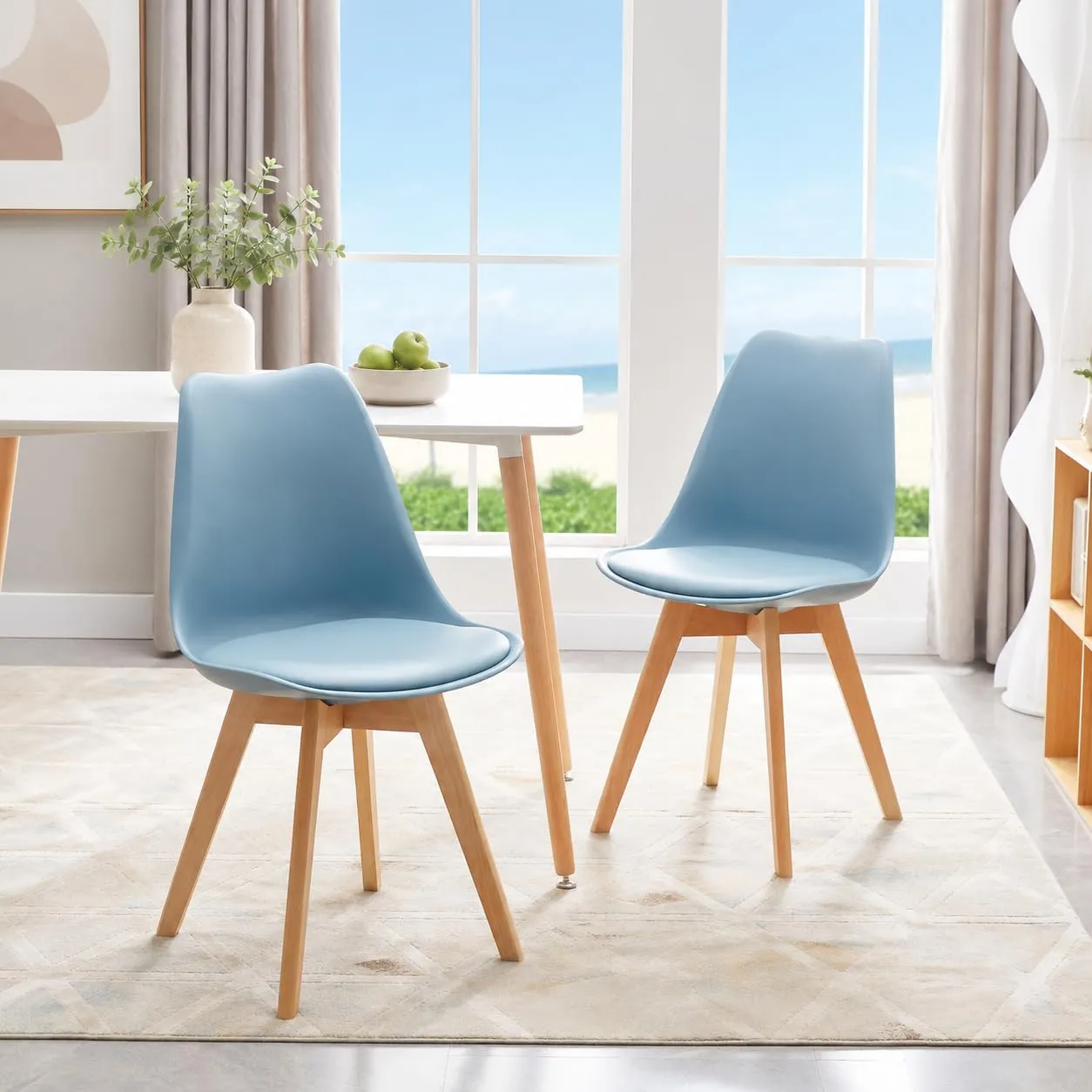 EGGREE Set di 4 Sedie da Pranzo e Cucina in Pelle PU e Legno di Faggio, Morandi Azzurro - immagine 7