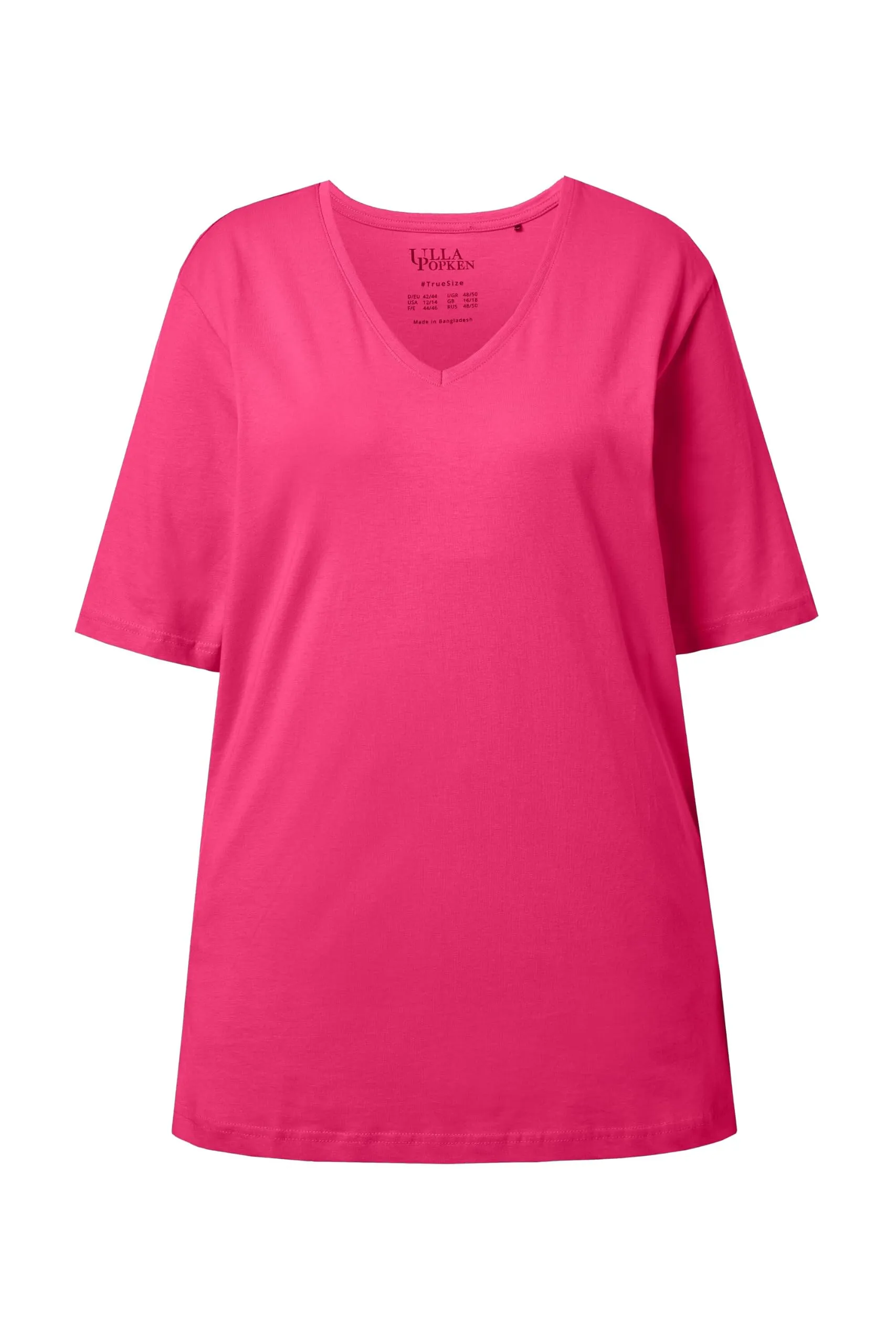 Ulla Popken Maglietta Basic Scollo a V Mezza Manica Donna, Rosa Magenta, 52-54 - immagine 4