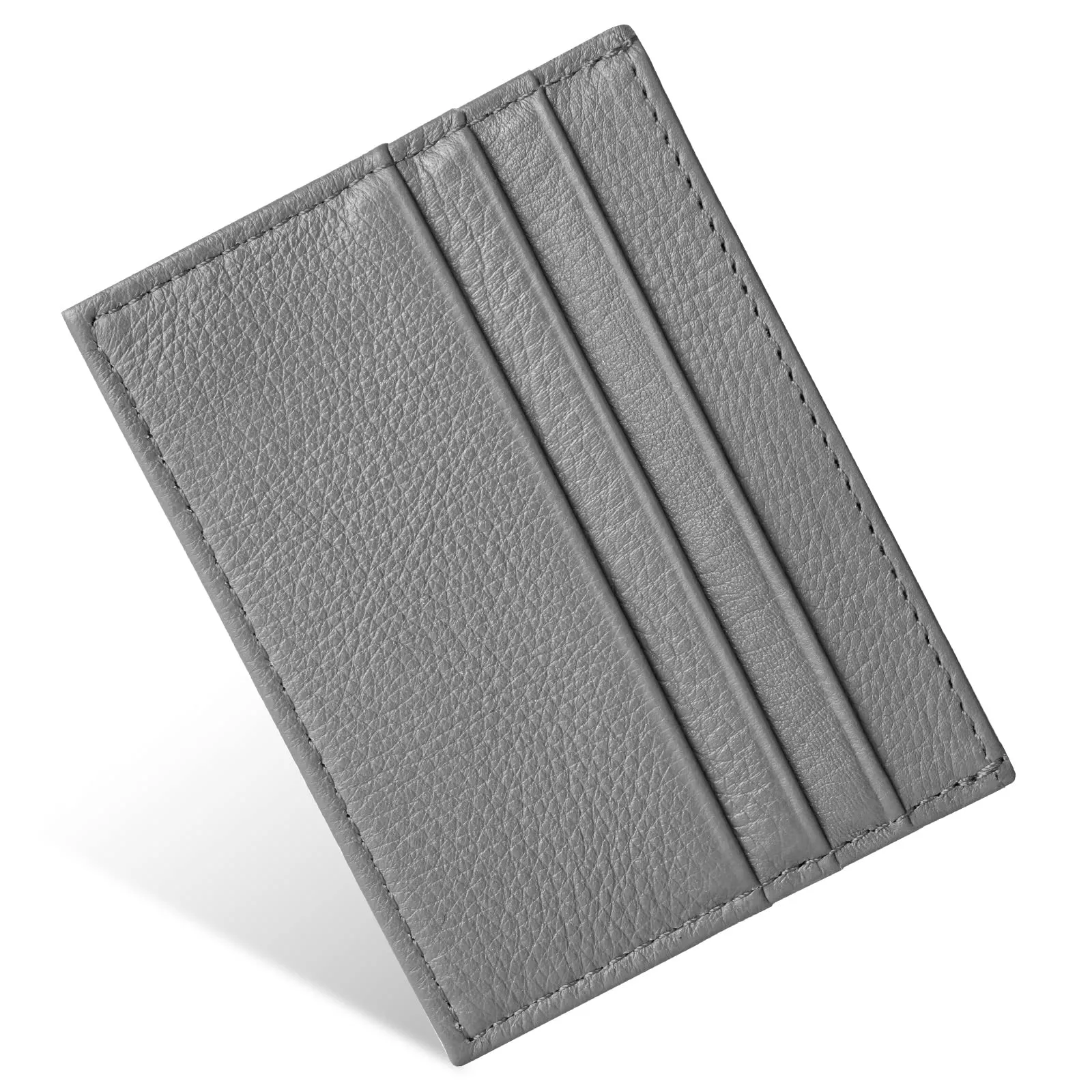 URAQT Portacarte in Pelle Slim per Uomo e Donna con 6 Slot e 1 Tasca, Grigio - immagine 1