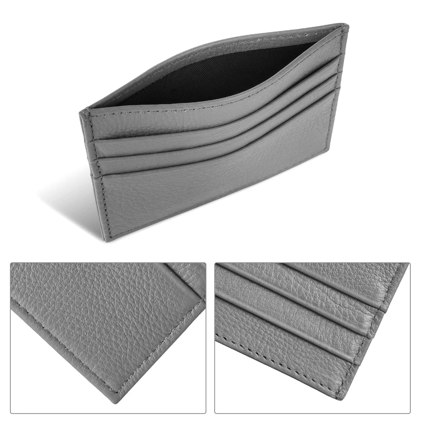 URAQT Portacarte in Pelle Slim per Uomo e Donna con 6 Slot e 1 Tasca, Grigio - immagine 3